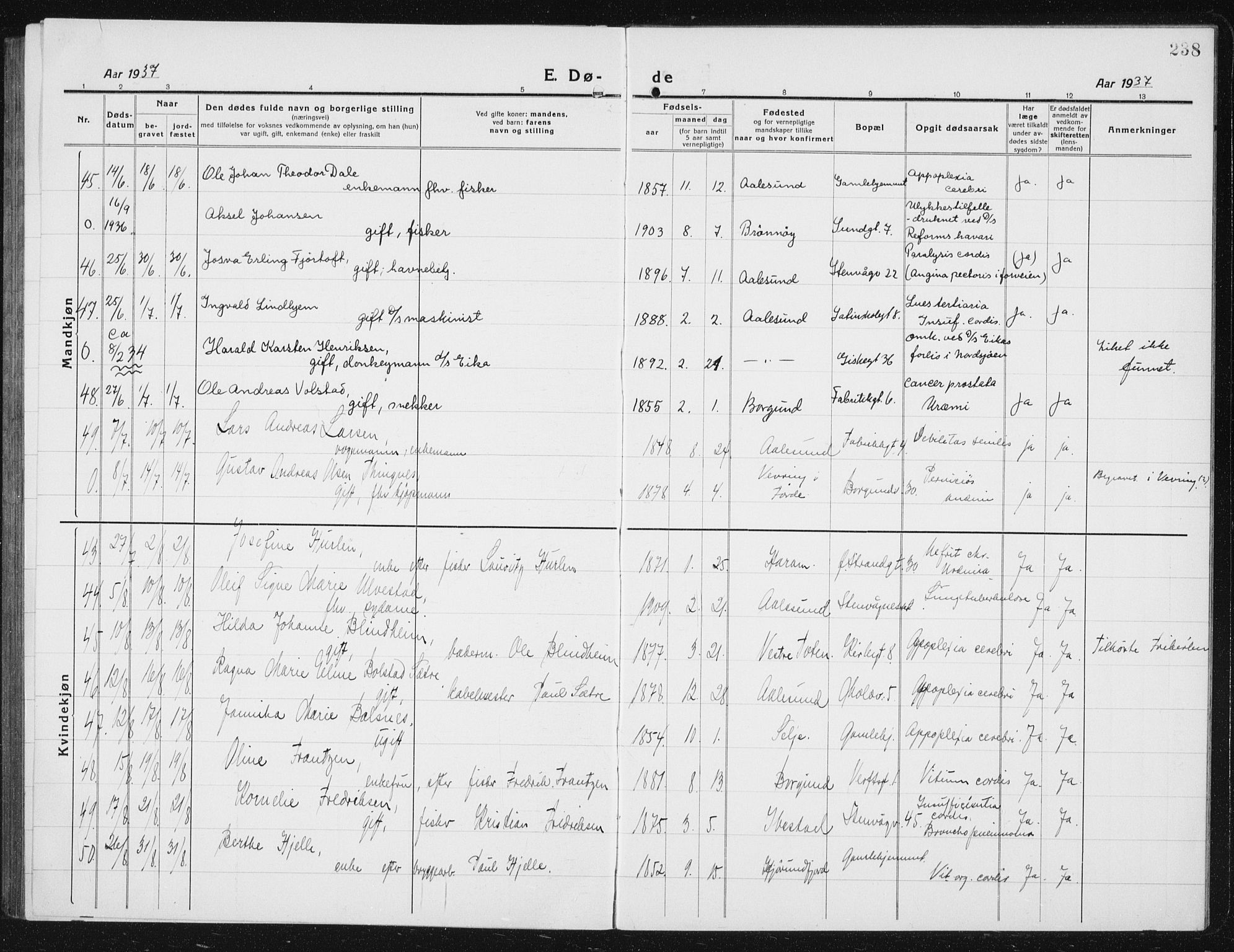 Ministerialprotokoller, klokkerbøker og fødselsregistre - Møre og Romsdal, AV/SAT-A-1454/529/L0474: Parish register (copy) no. 529C11, 1918-1938, p. 238