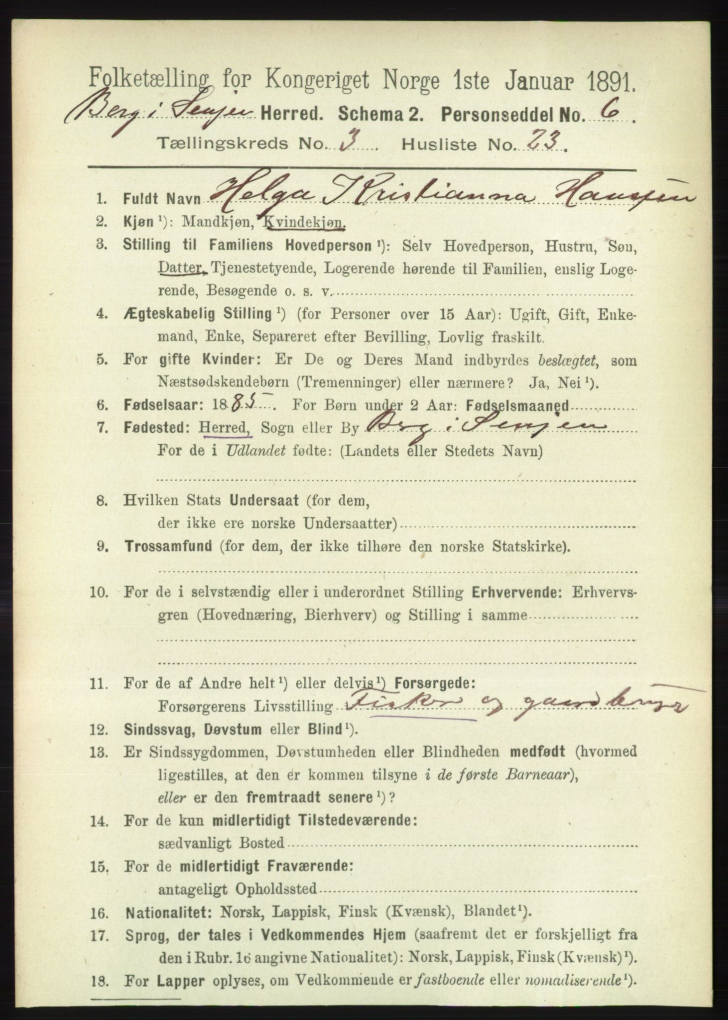 RA, 1891 census for 1929 Berg, 1891, p. 1183