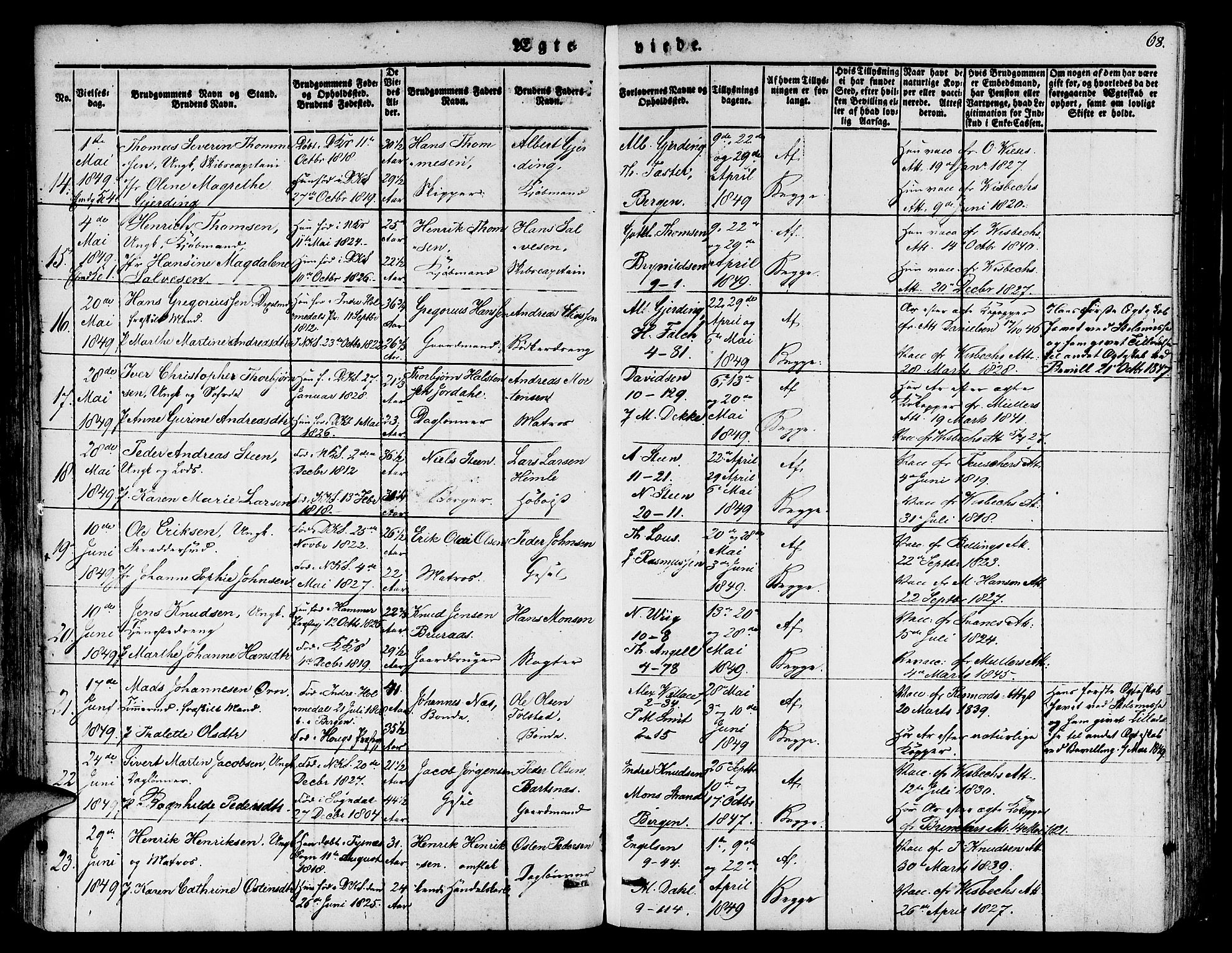 Nykirken Sokneprestembete, SAB/A-77101/H/Hab: Parish register (copy) no. D 1, 1832-1867, p. 68