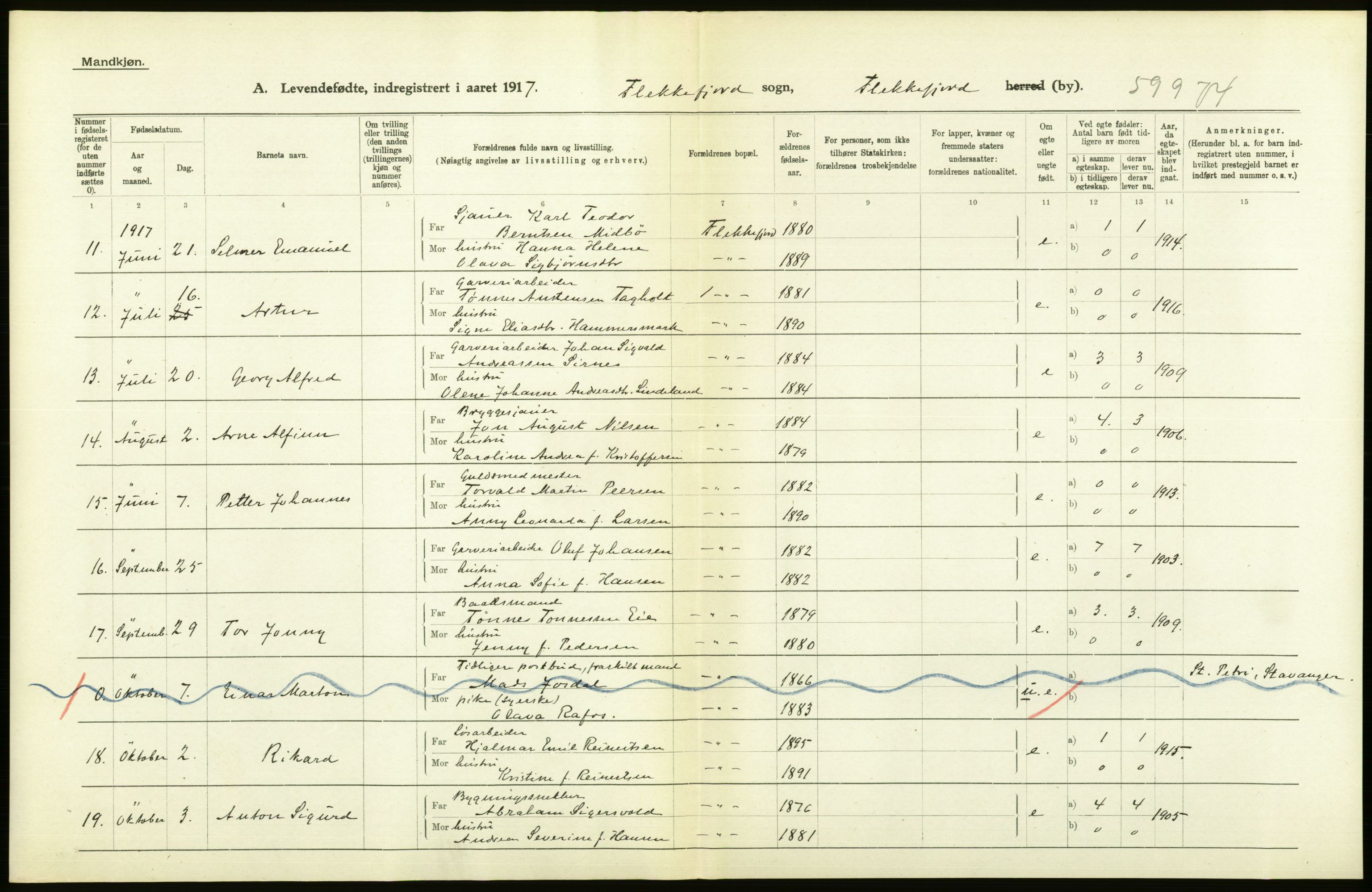 Statistisk sentralbyrå, Sosiodemografiske emner, Befolkning, AV/RA-S-2228/D/Df/Dfb/Dfbg/L0029: Lister og Mandals amt: Levendefødte menn og kvinner. Bygder og byer., 1917, p. 80