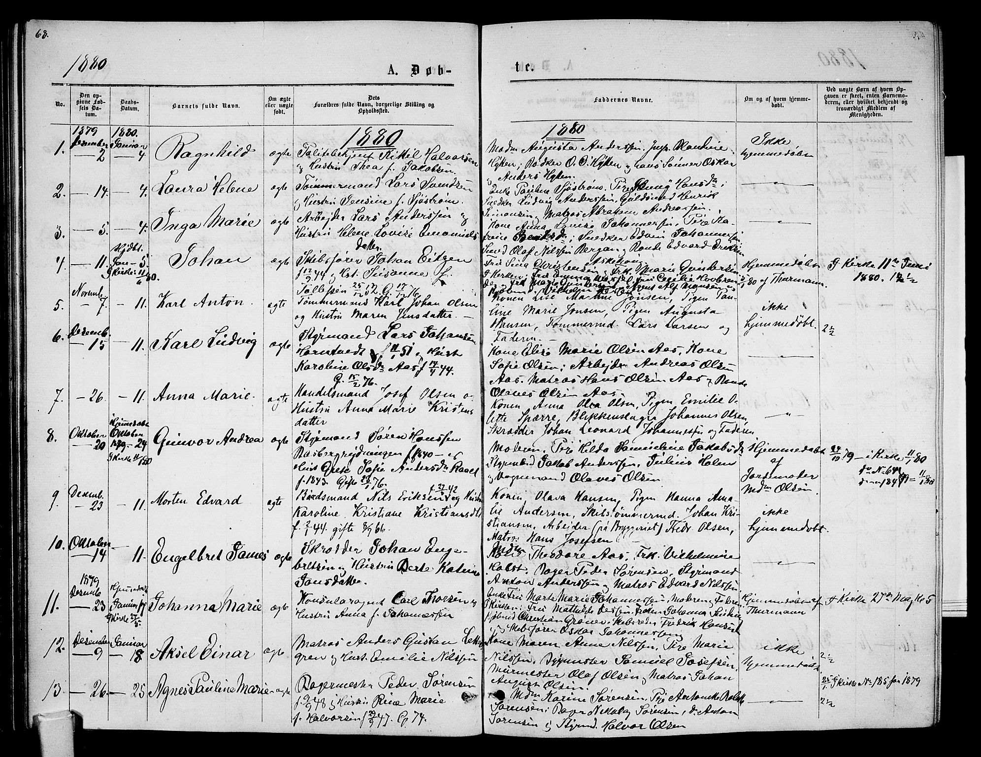 Tønsberg kirkebøker, AV/SAKO-A-330/G/Ga/L0005: Parish register (copy) no. 5, 1875-1885, p. 68