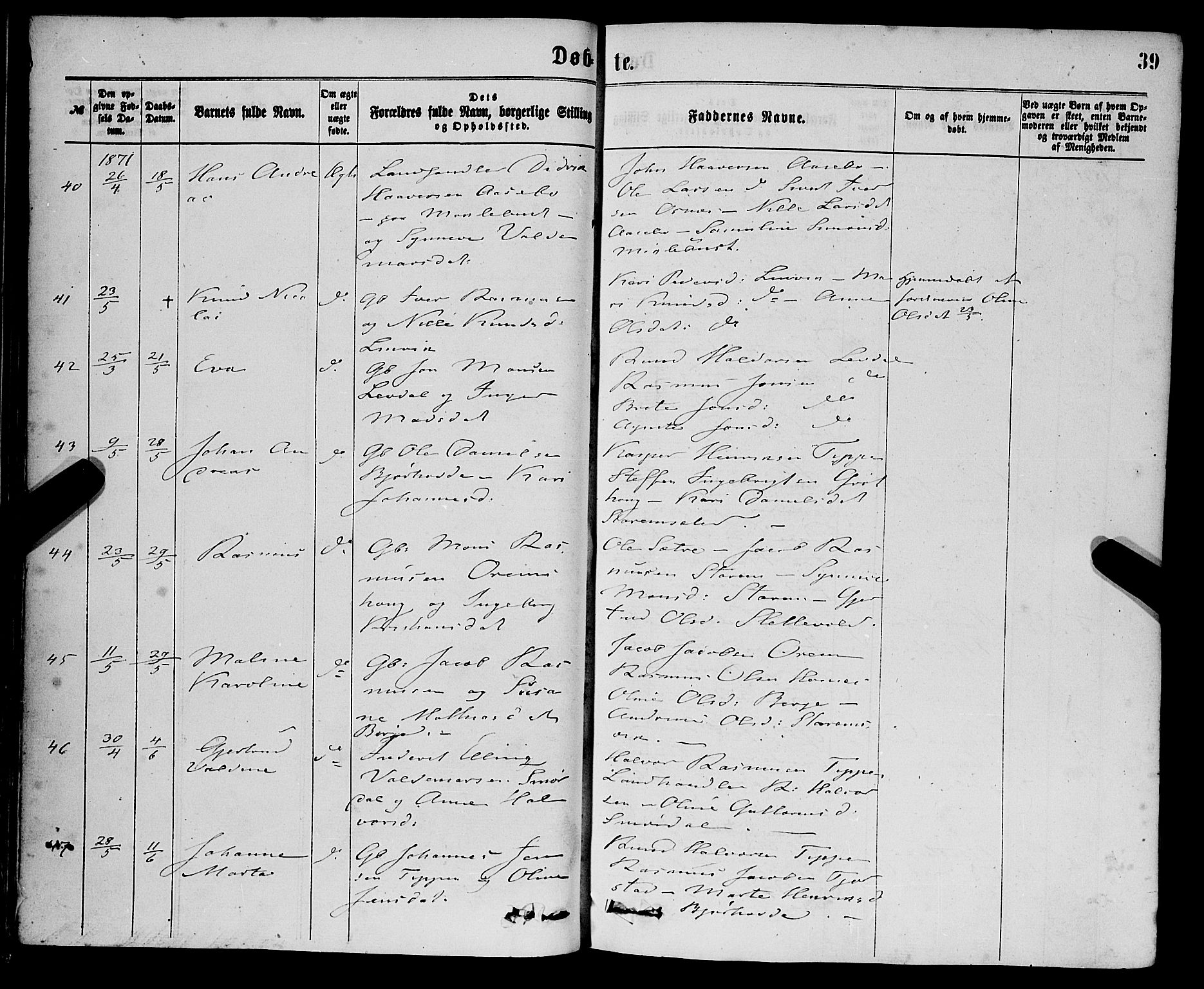 Eid sokneprestembete, SAB/A-82301/H/Haa/Haaa/L0010: Parish register (official) no. A 10, 1867-1878, p. 39