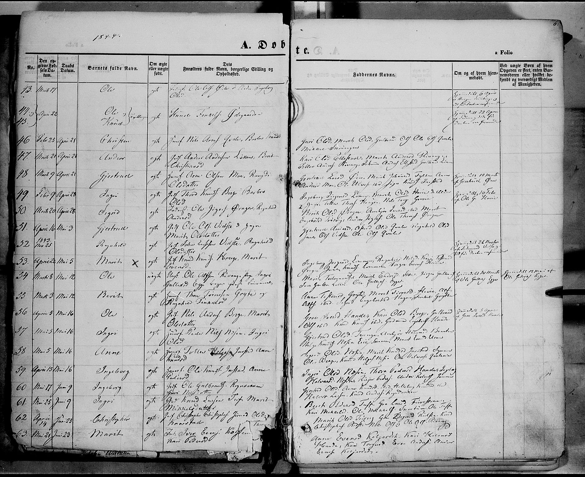 Vestre Slidre prestekontor, SAH/PREST-136/H/Ha/Haa/L0001: Parish register (official) no. 1, 1844-1855, p. 6