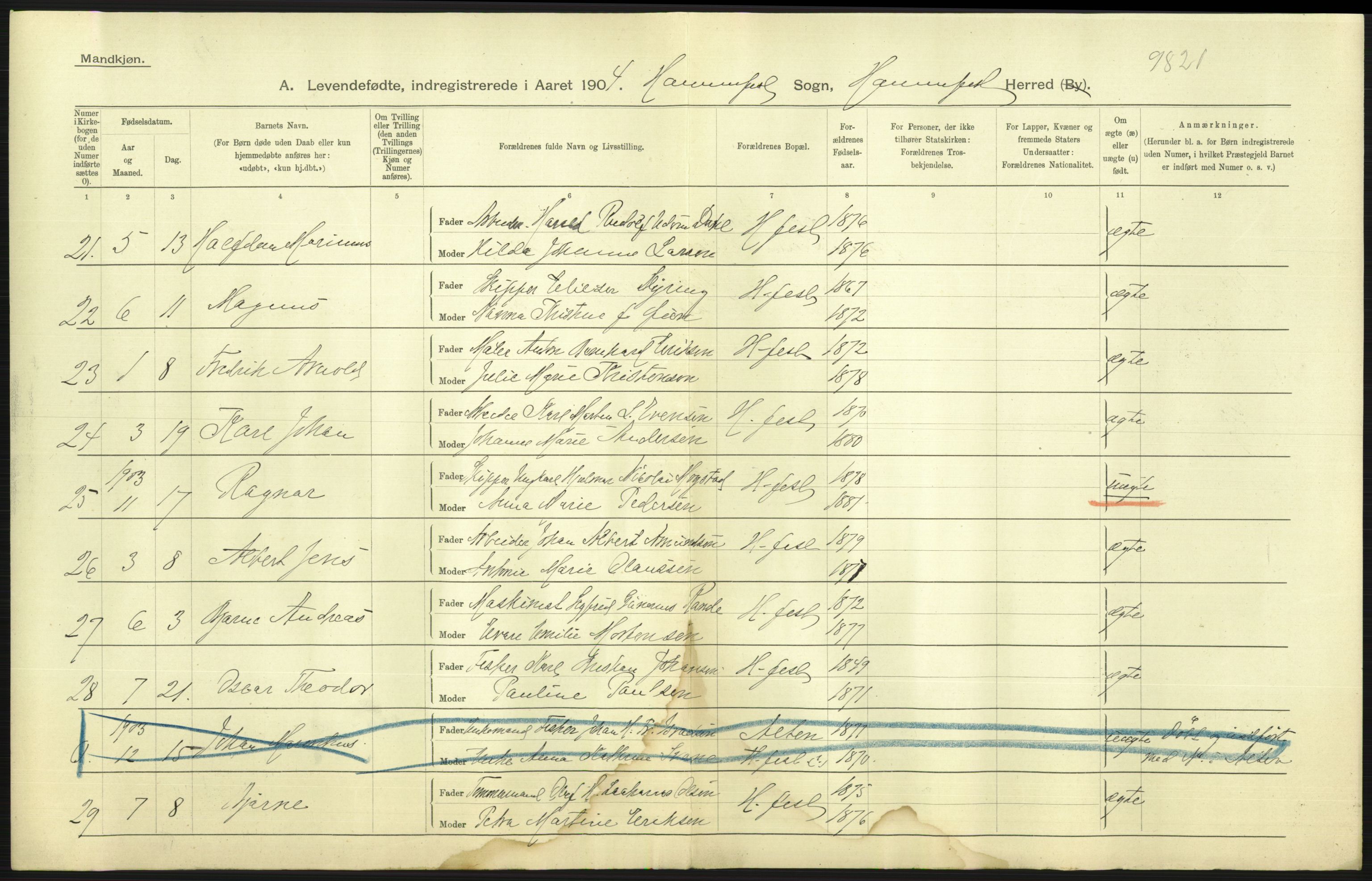 Statistisk sentralbyrå, Sosiodemografiske emner, Befolkning, AV/RA-S-2228/D/Df/Dfa/Dfab/L0023: Finnmarkens amt: Fødte, gifte, døde, 1904, p. 133