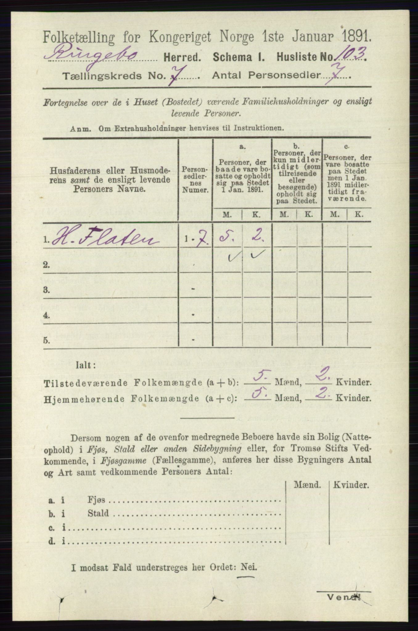 RA, 1891 census for 0520 Ringebu, 1891, p. 3026