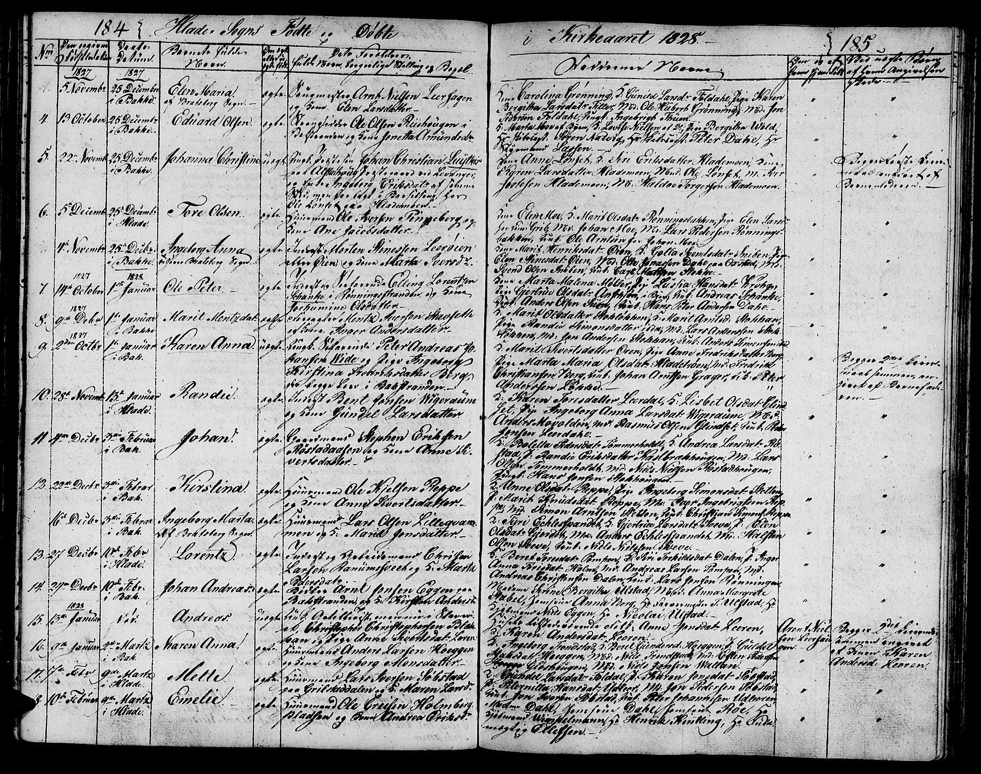Ministerialprotokoller, klokkerbøker og fødselsregistre - Sør-Trøndelag, SAT/A-1456/606/L0306: Parish register (copy) no. 606C02, 1797-1829, p. 184-185