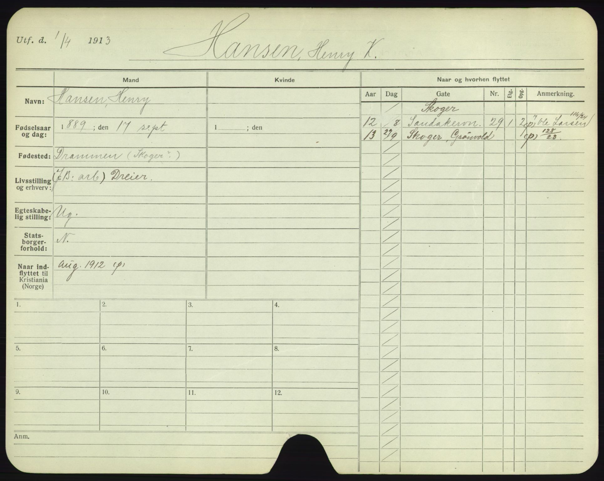 Oslo folkeregister, Registerkort, AV/SAO-A-11715/F/Fa/Fac/L0004: Menn, 1906-1914, p. 109a