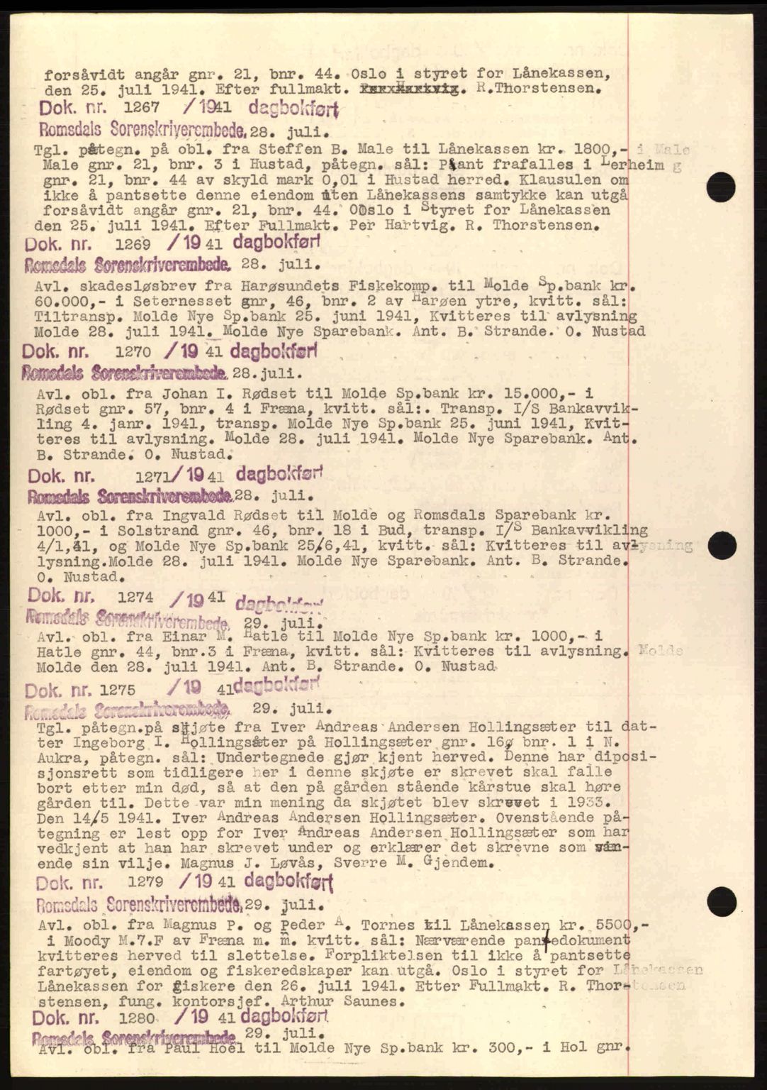 Romsdal sorenskriveri, AV/SAT-A-4149/1/2/2C: Mortgage book no. C1a, 1936-1945, Diary no: : 1267/1941