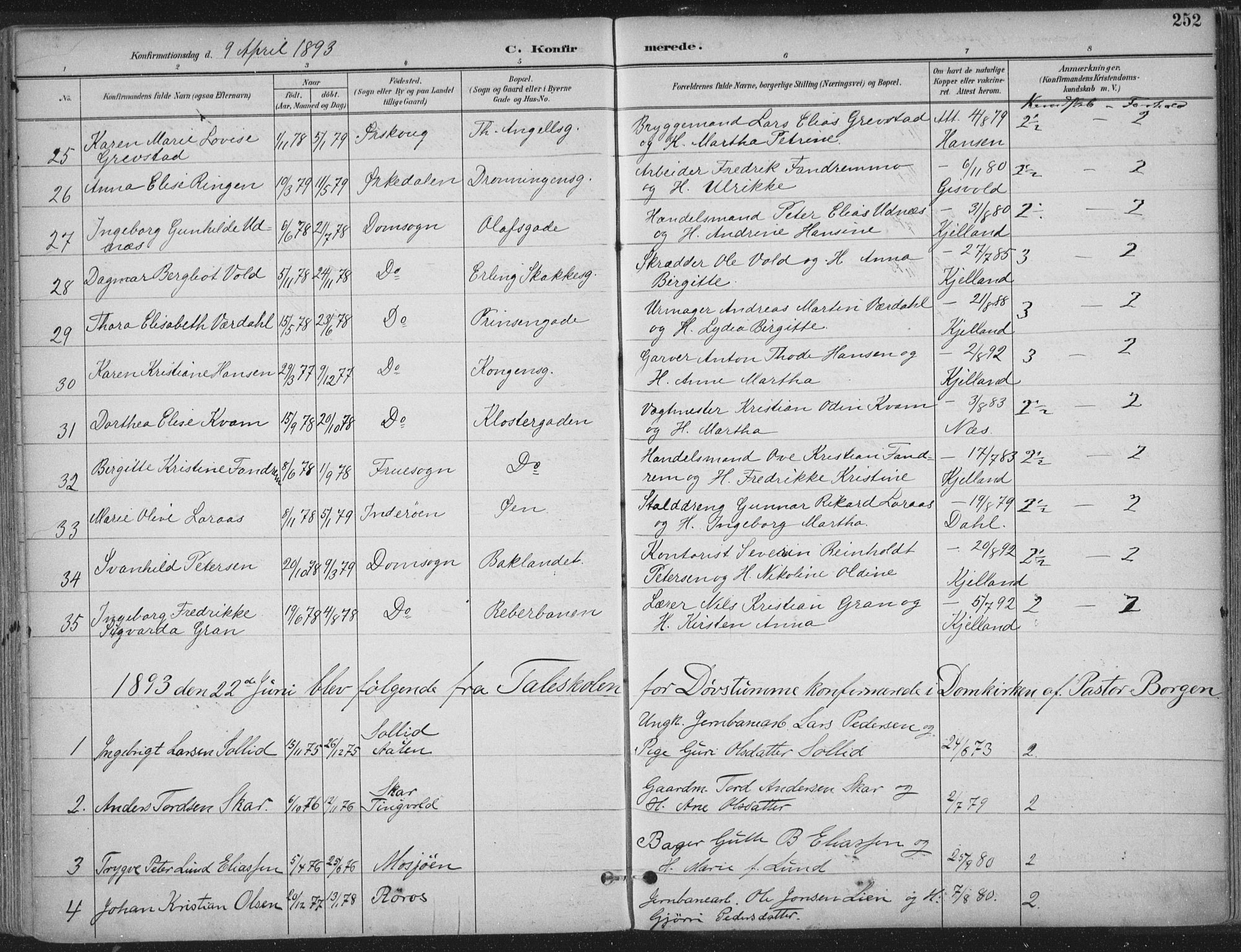 Ministerialprotokoller, klokkerbøker og fødselsregistre - Sør-Trøndelag, AV/SAT-A-1456/601/L0062: Parish register (official) no. 601A30, 1891-1911, p. 252