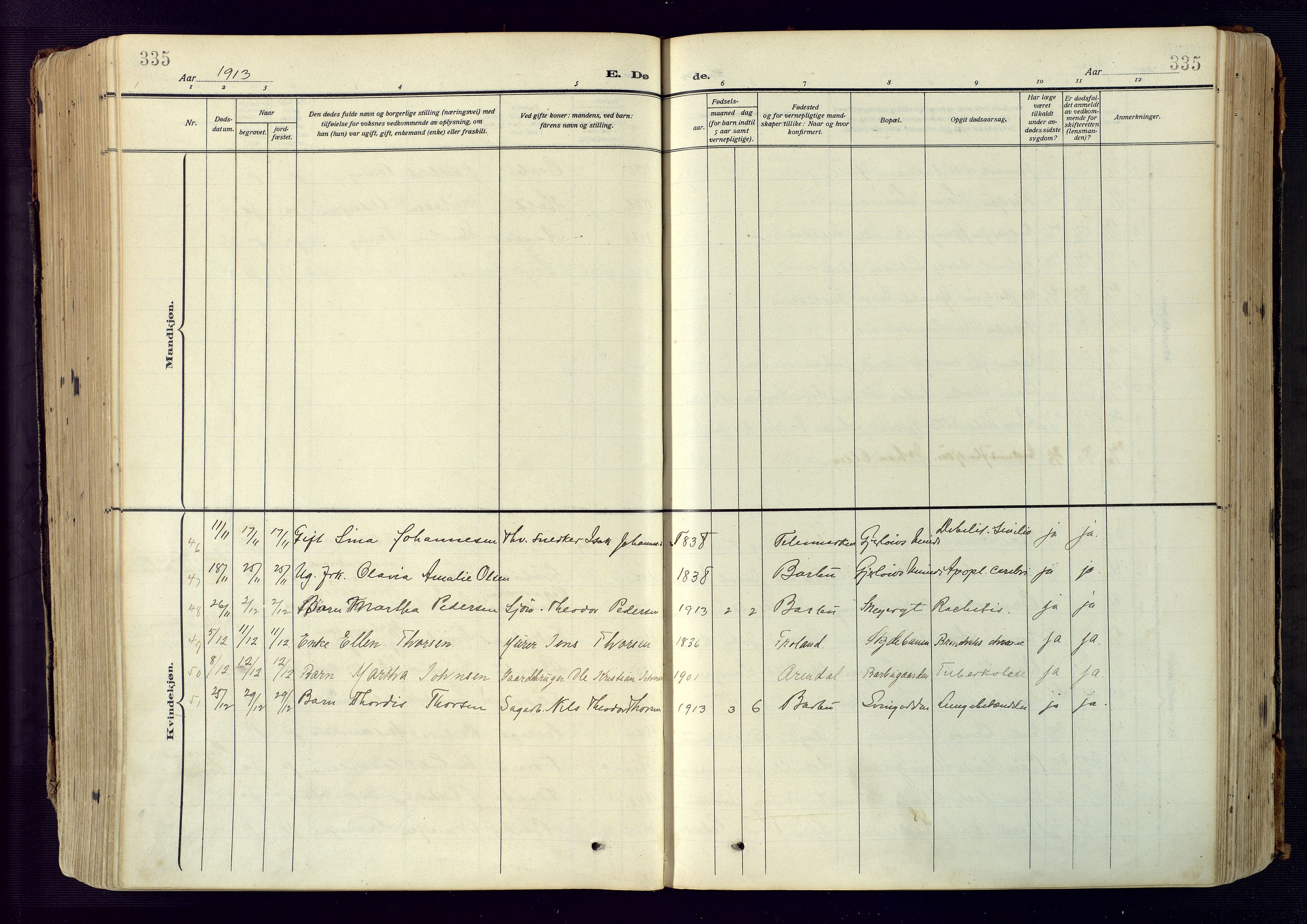 Barbu sokneprestkontor, AV/SAK-1111-0003/F/Fa/L0006: Parish register (official) no. A 6, 1910-1929, p. 335