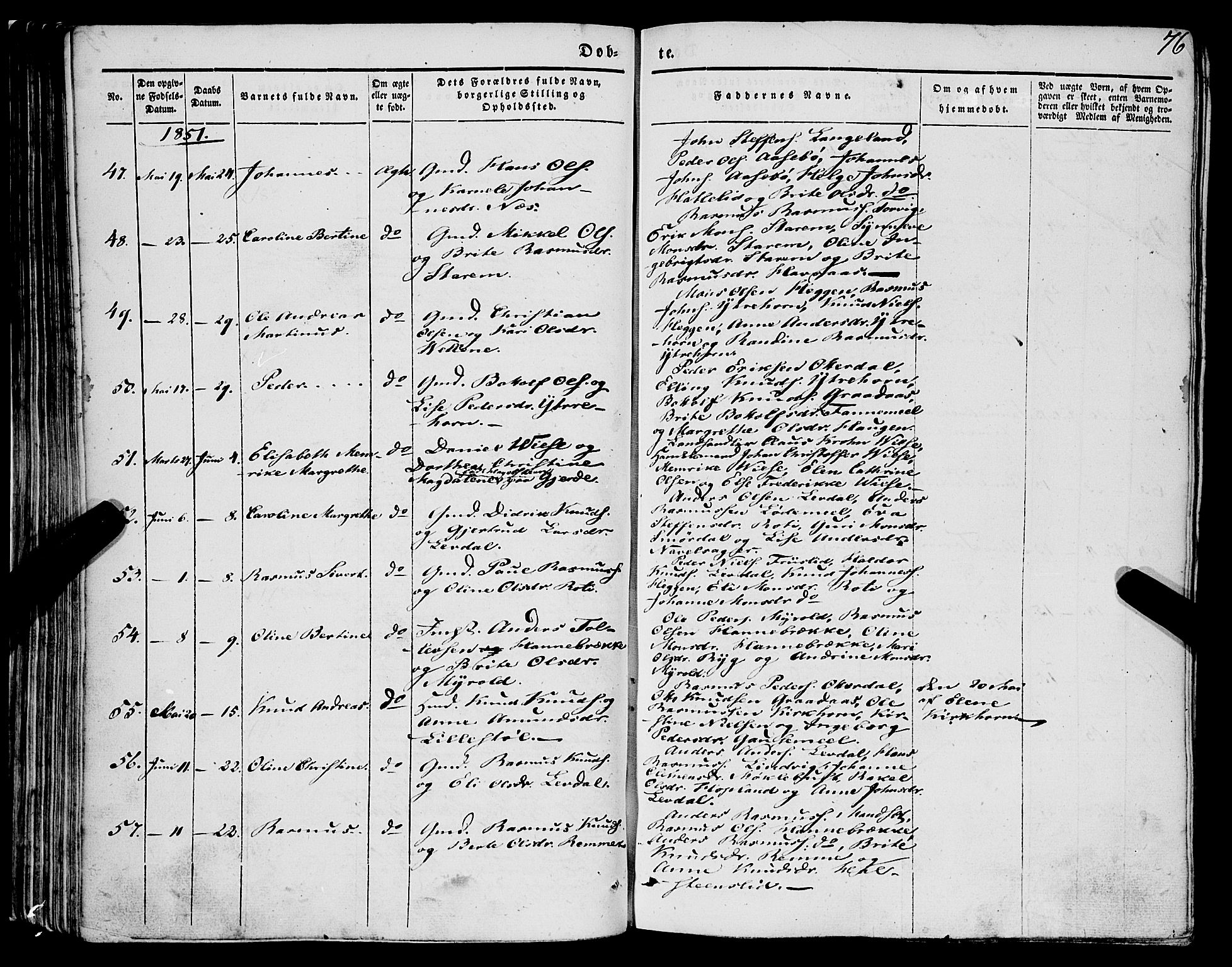 Eid sokneprestembete, AV/SAB-A-82301/H/Haa/Haaa/L0007: Parish register (official) no. A 7, 1844-1858, p. 76