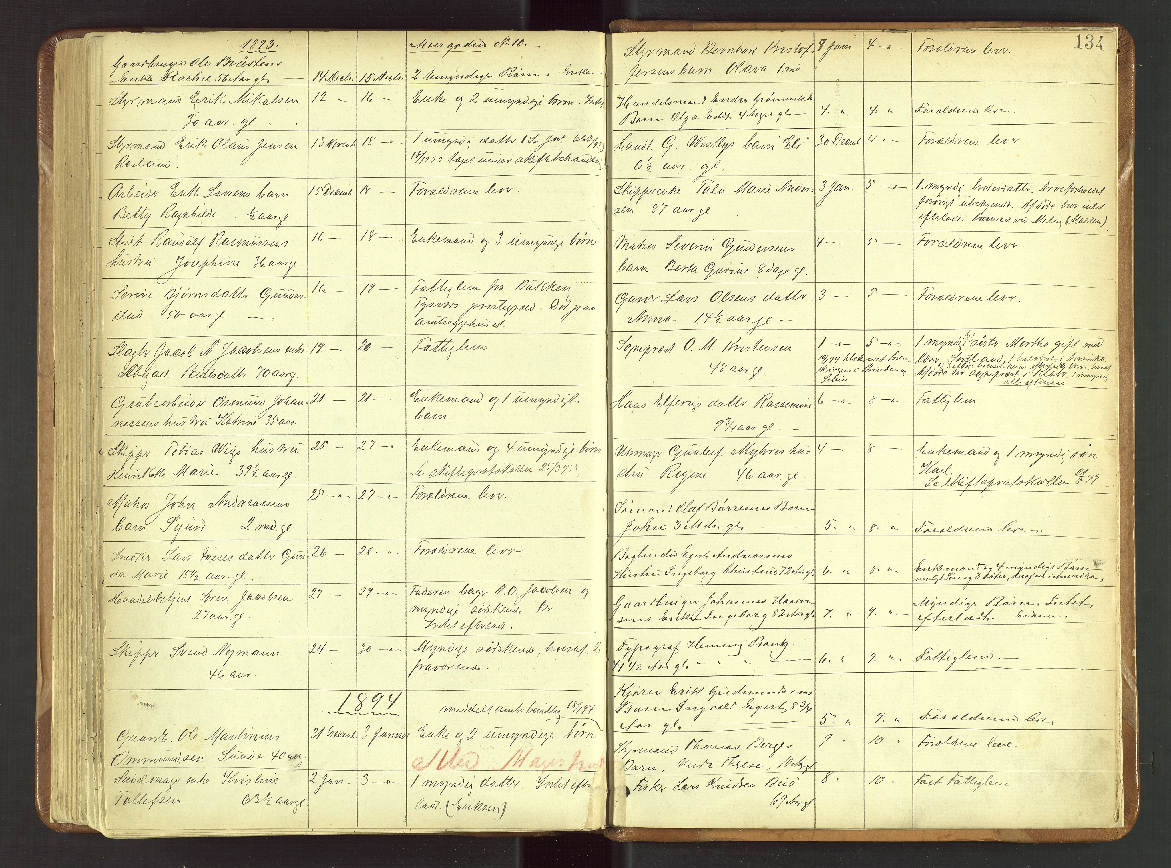 Stavanger skifteforvalter, AV/SAST-A-101412/001/5/52/52B/L0001: Dødsfallsprotokoll, 1885-1894, p. 134
