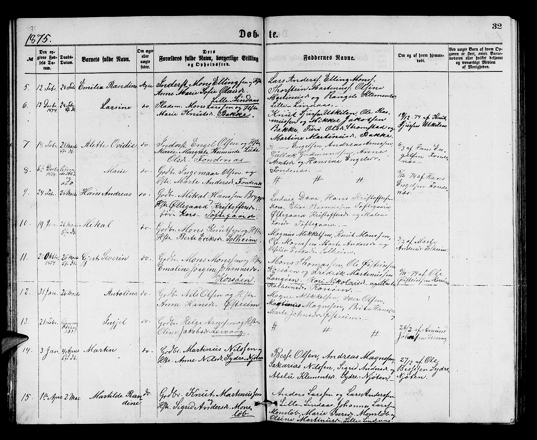 Lindås Sokneprestembete, SAB/A-76701/H/Hab: Parish register (copy) no. C 2, 1868-1885, p. 32
