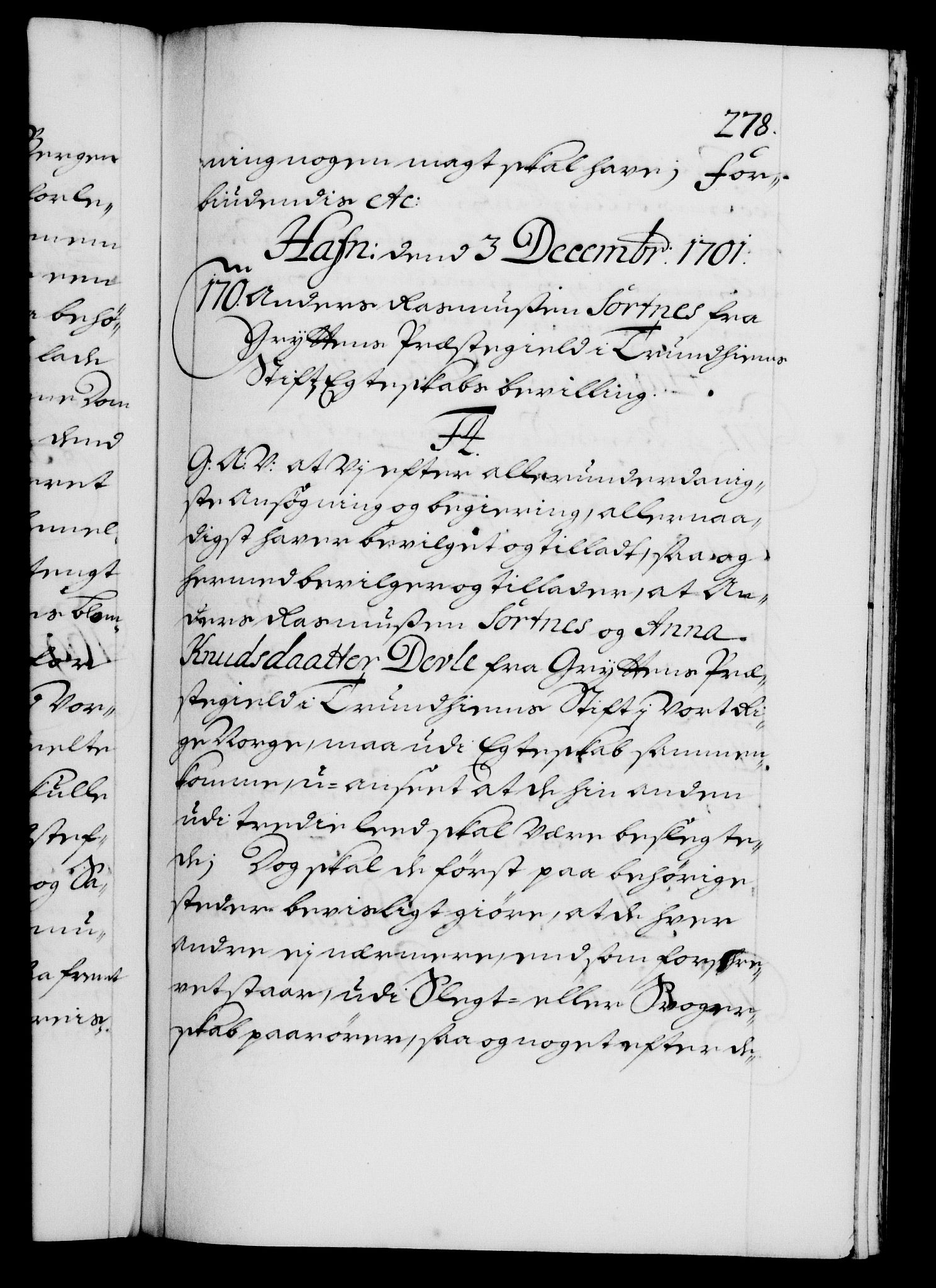 Danske Kanselli 1572-1799, RA/EA-3023/F/Fc/Fca/Fcaa/L0018: Norske registre, 1699-1703, p. 278a