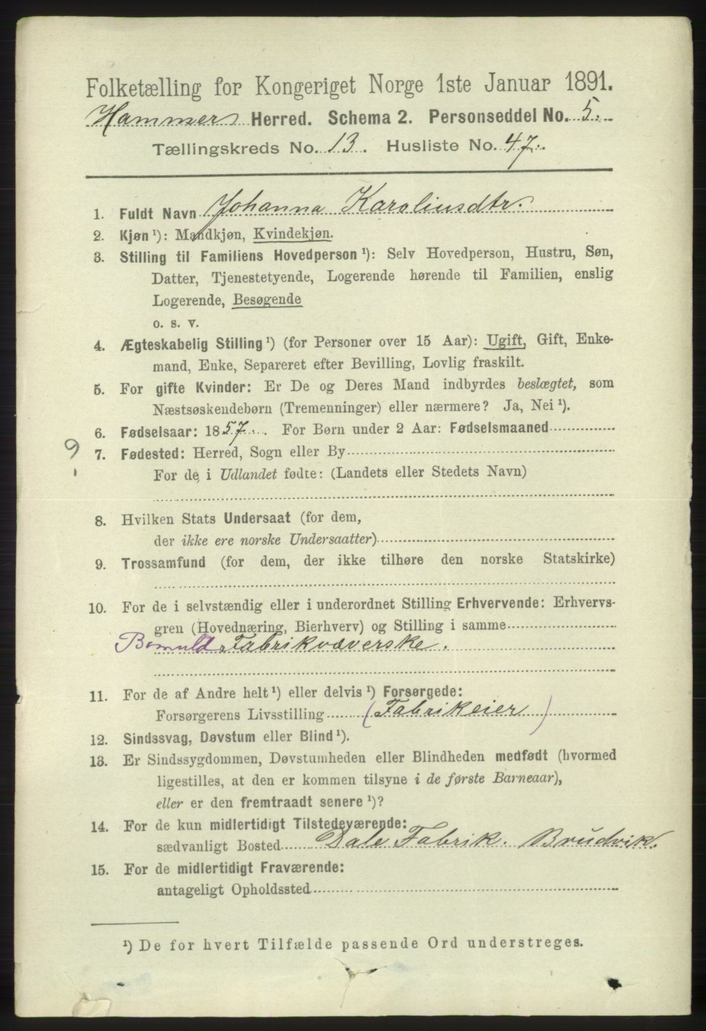 RA, 1891 census for 1254 Hamre, 1891, p. 4353