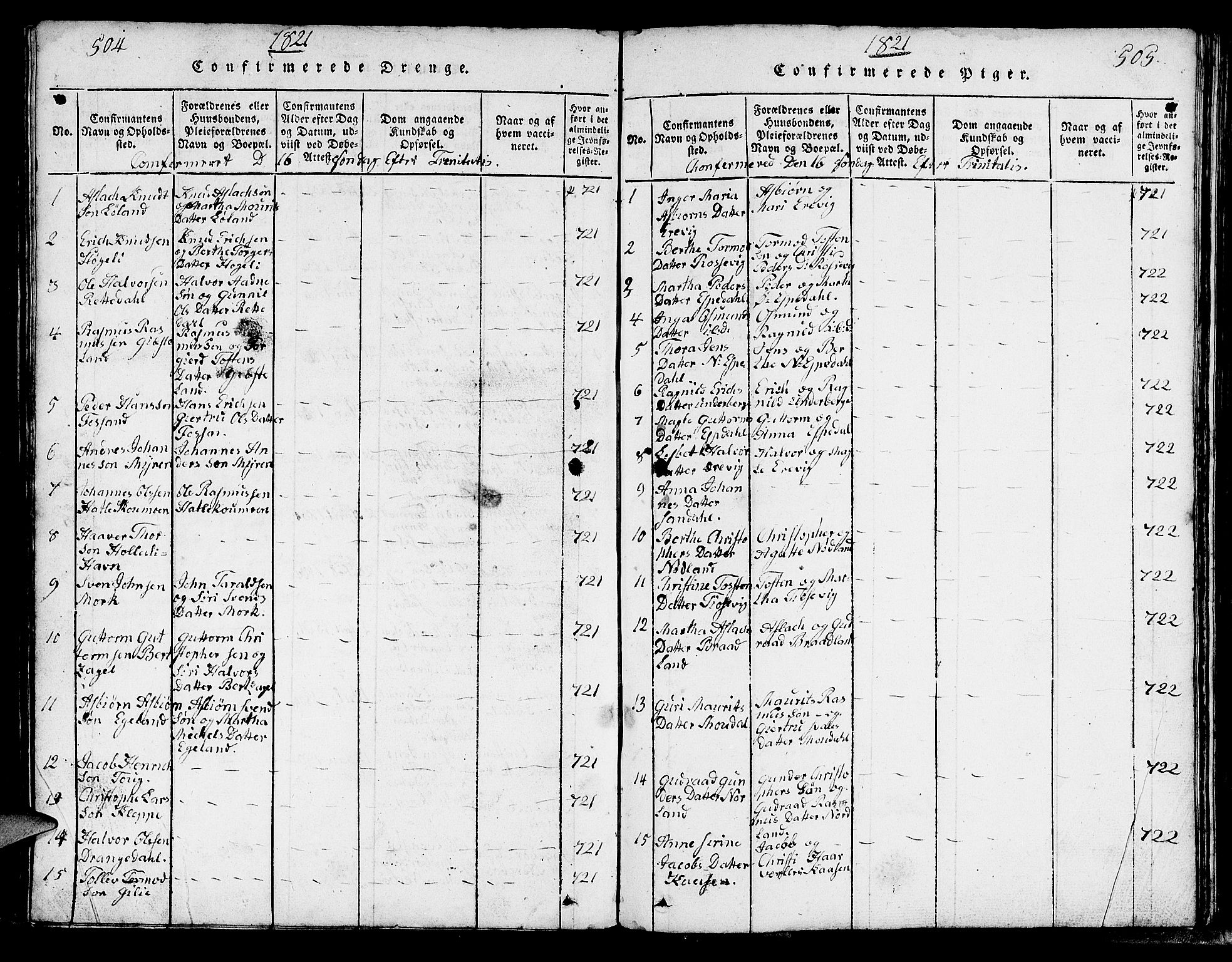 Strand sokneprestkontor, SAST/A-101828/H/Ha/Hab/L0002: Parish register (copy) no. B 2, 1816-1854, p. 504-505