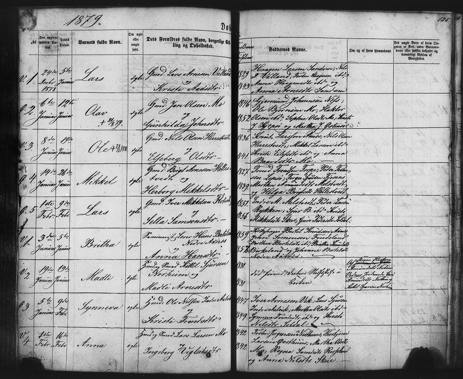 Kvam sokneprestembete, AV/SAB-A-76201/H/Haa: Parish register (official) no. A 9, 1864-1879, p. 125