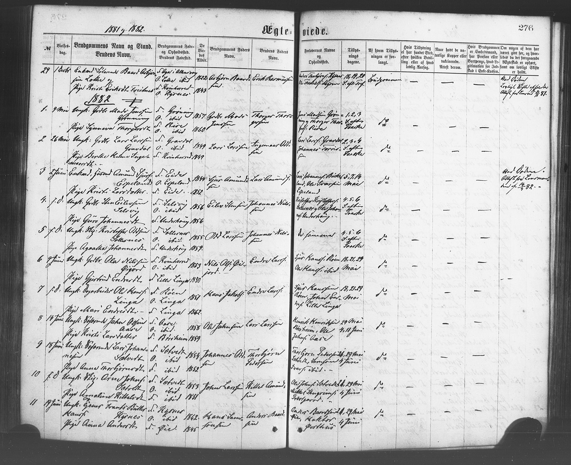 Strandebarm sokneprestembete, AV/SAB-A-78401/H/Haa: Parish register (official) no. A 9, 1872-1886, p. 276