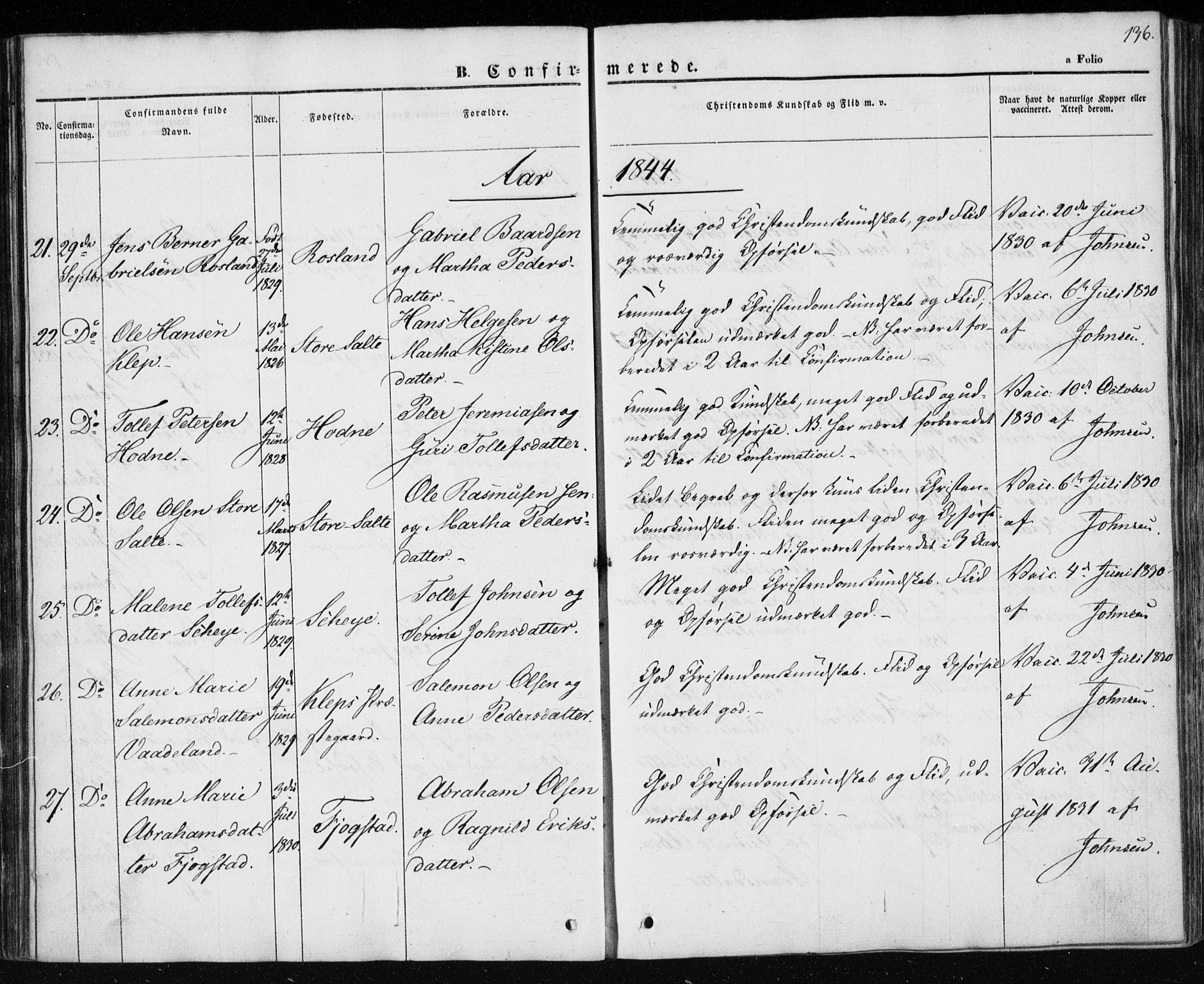 Klepp sokneprestkontor, SAST/A-101803/001/3/30BA/L0004: Parish register (official) no. A 4, 1842-1852, p. 136