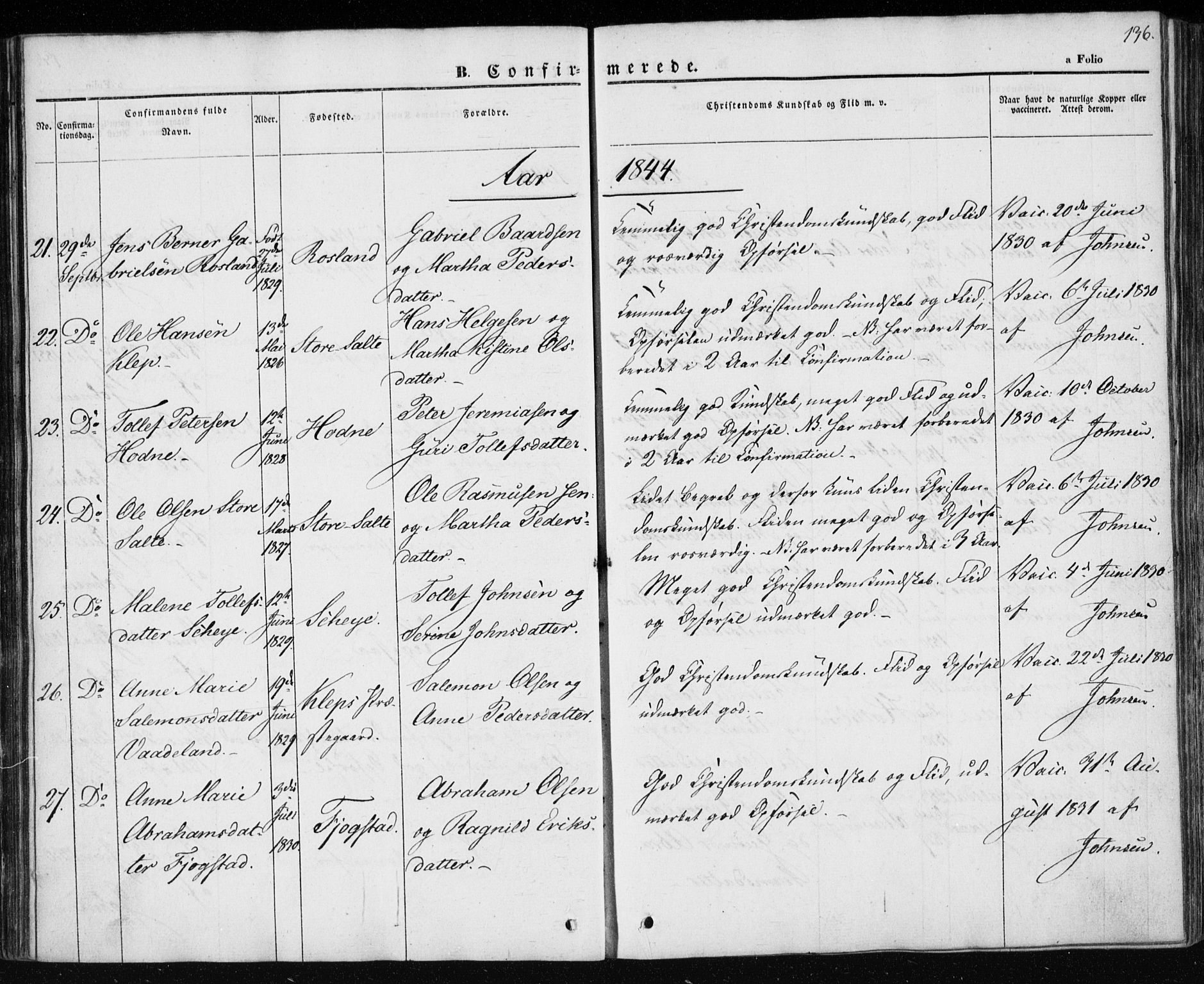 Klepp sokneprestkontor, AV/SAST-A-101803/001/3/30BA/L0004: Parish register (official) no. A 4, 1842-1852, p. 136