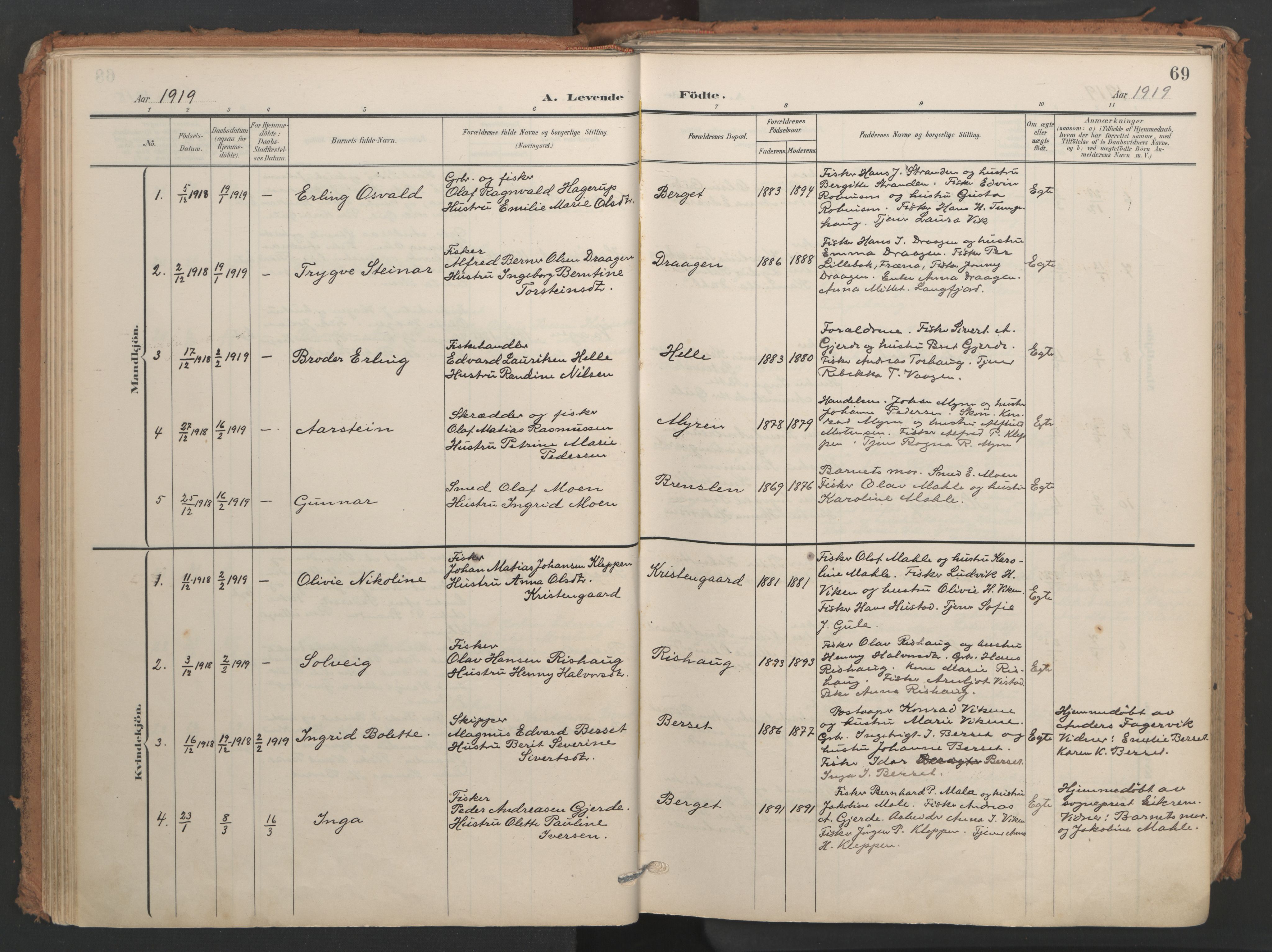 Ministerialprotokoller, klokkerbøker og fødselsregistre - Møre og Romsdal, AV/SAT-A-1454/566/L0771: Parish register (official) no. 566A10, 1904-1929, p. 69