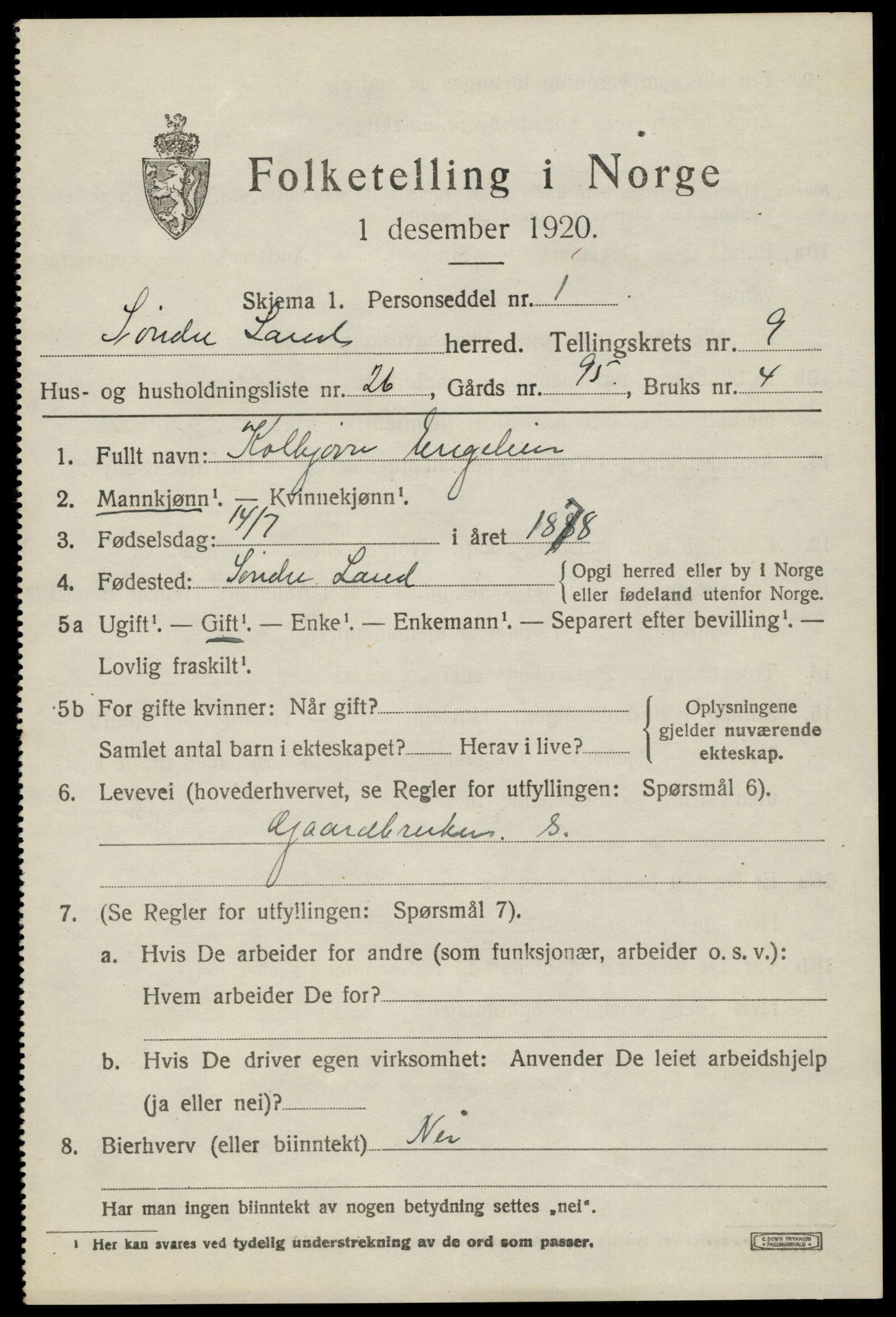 SAH, 1920 census for Søndre Land, 1920, p. 8477