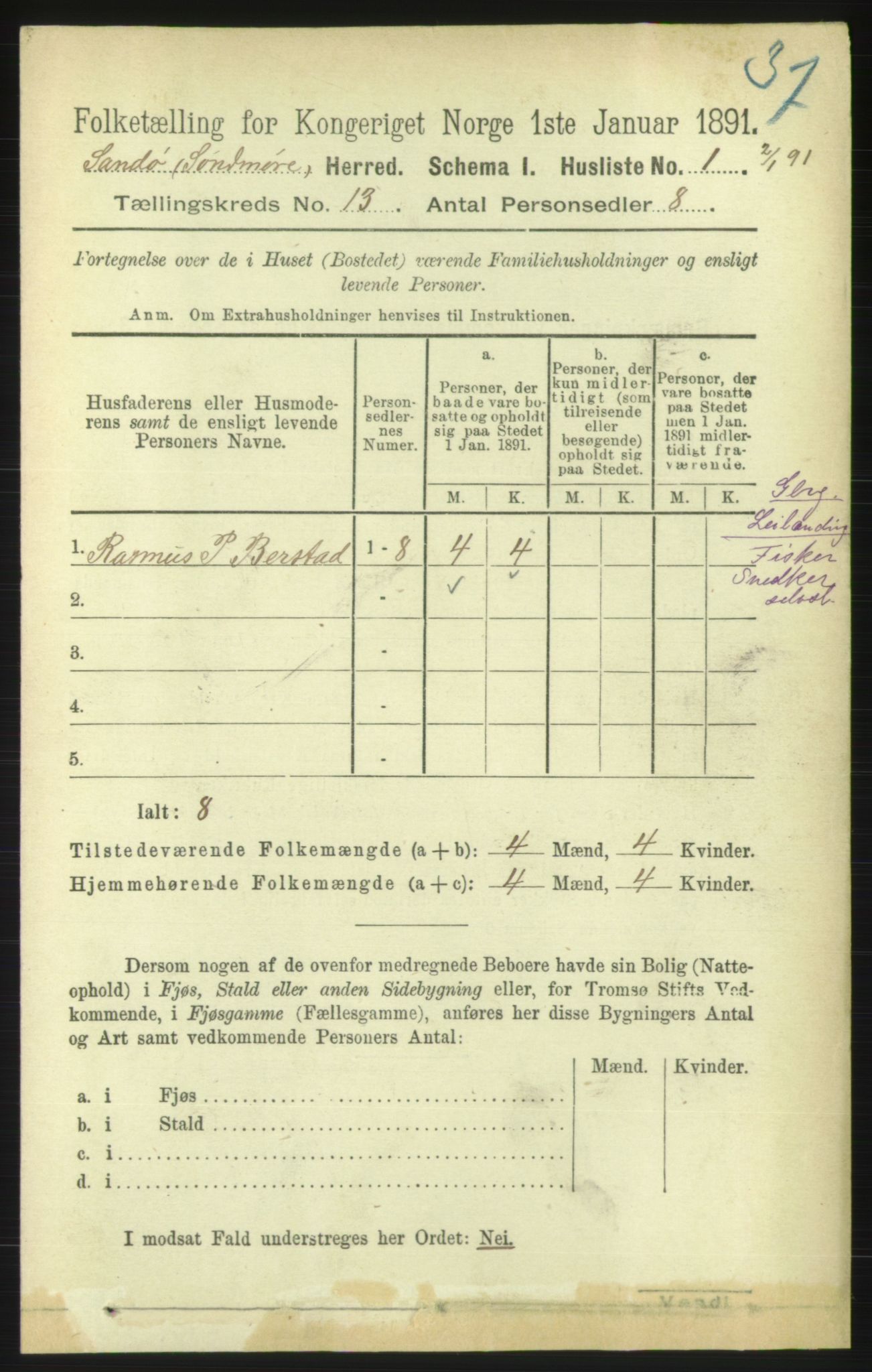 RA, 1891 census for 1514 Sande, 1891, p. 2403