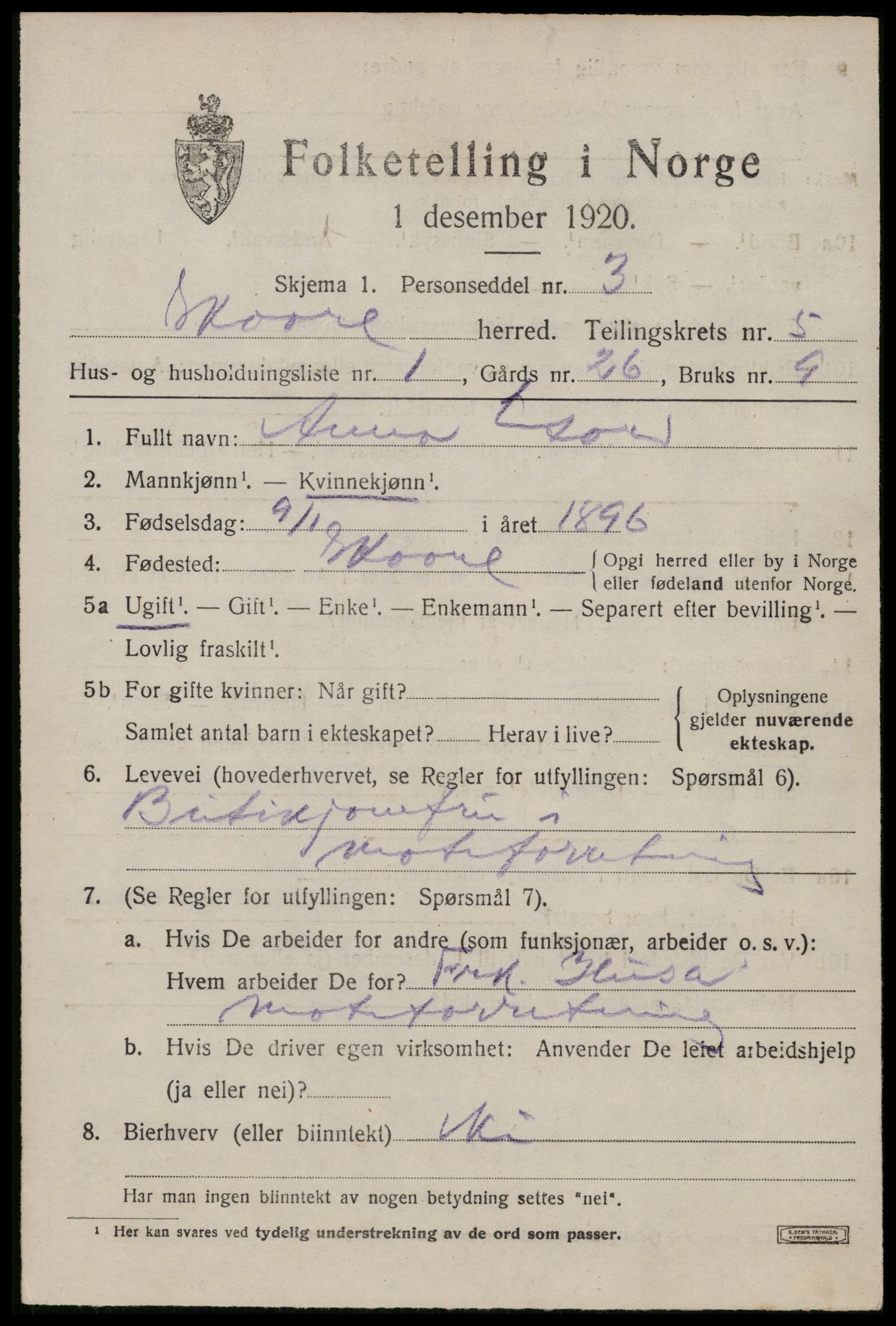 SAST, 1920 census for Skåre, 1920, p. 2694