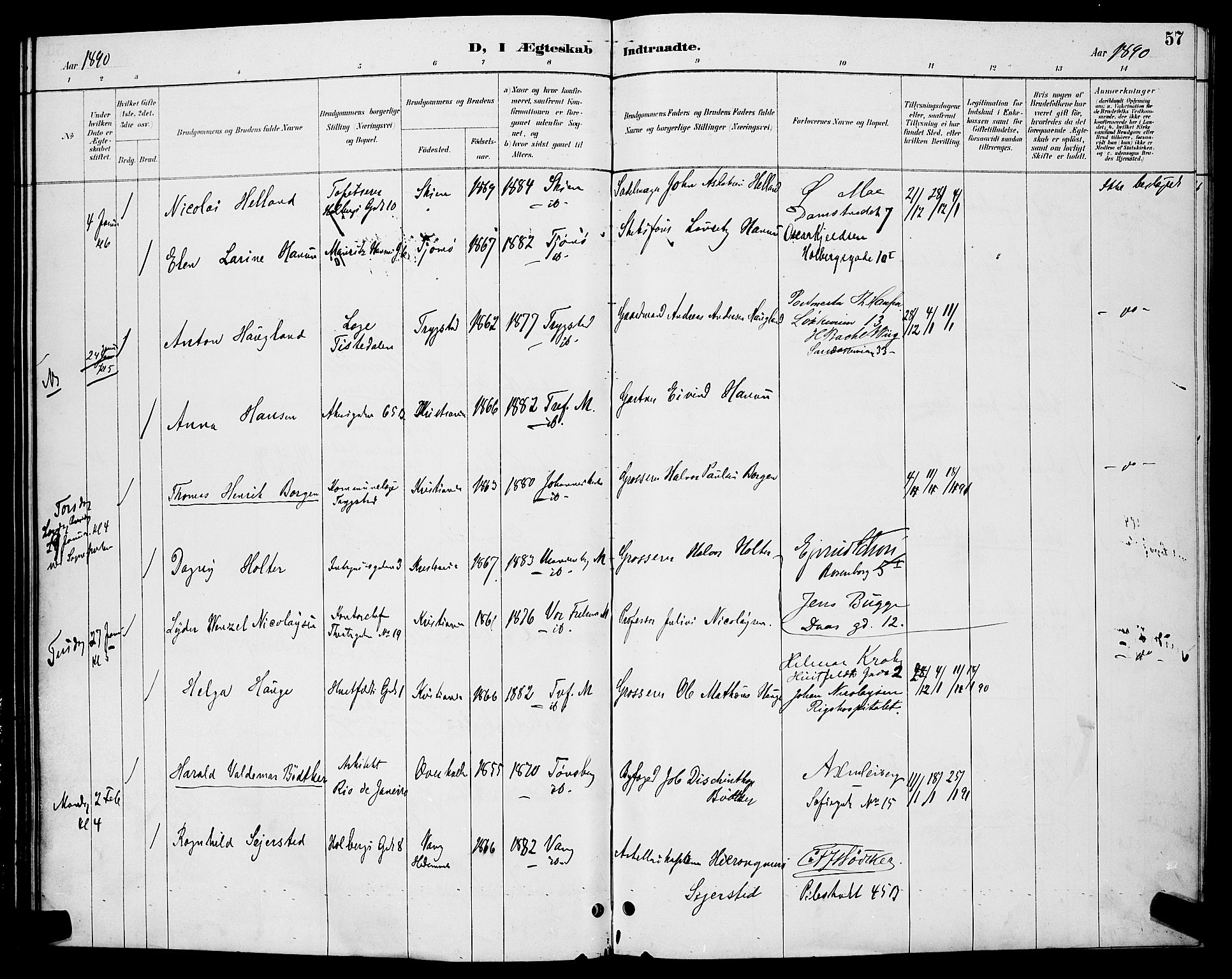 Trefoldighet prestekontor Kirkebøker, AV/SAO-A-10882/H/Ha/L0004: Banns register no. 4, 1888-1894, p. 57