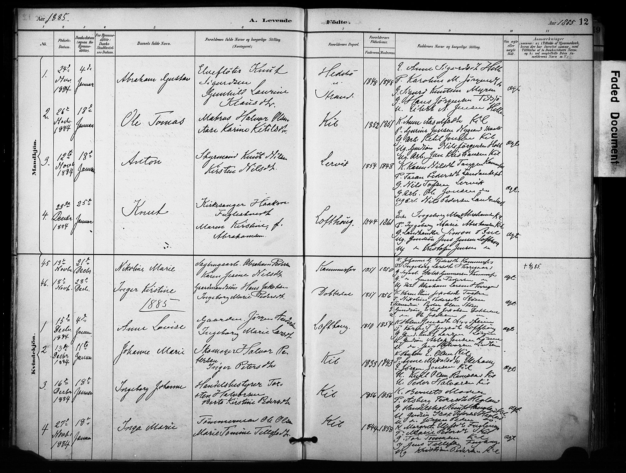 Sannidal kirkebøker, SAKO/A-296/F/Fa/L0015: Parish register (official) no. 15, 1884-1899, p. 12