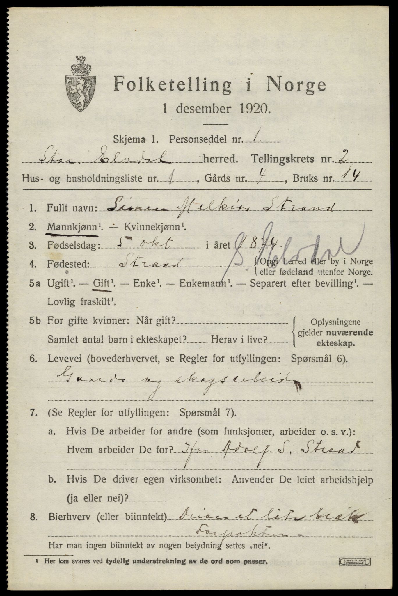 SAH, 1920 census for Stor-Elvdal, 1920, p. 2124