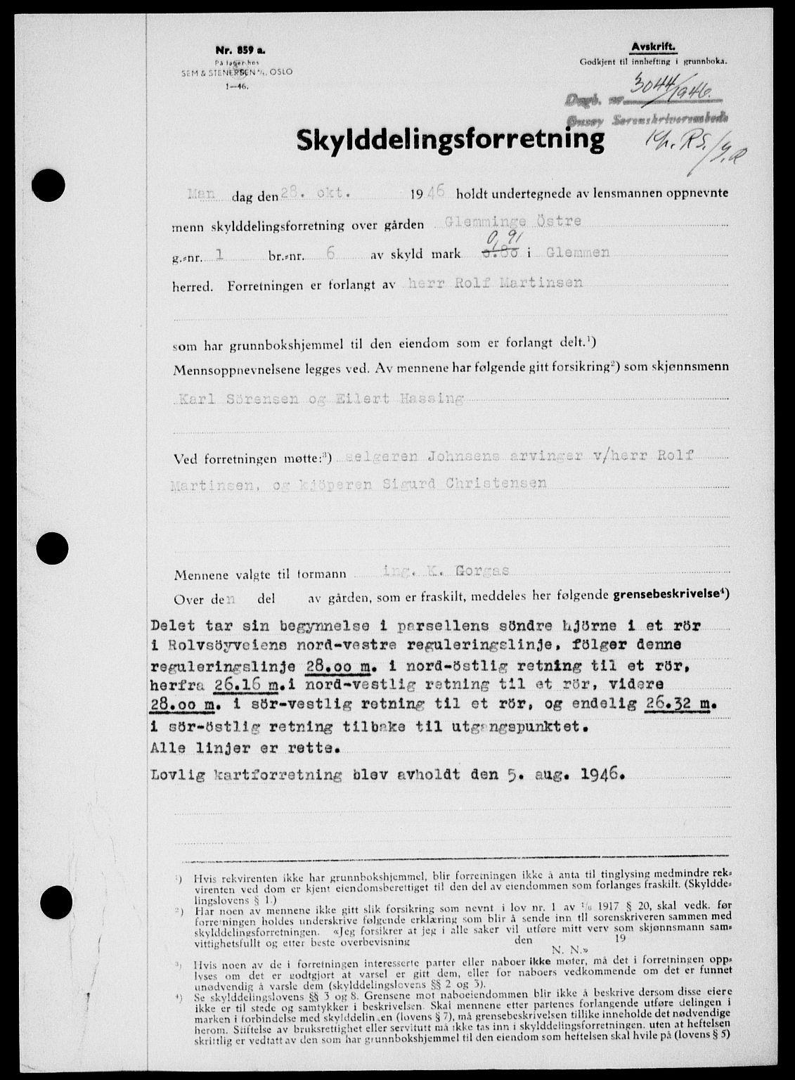 Onsøy sorenskriveri, SAO/A-10474/G/Ga/Gab/L0018: Mortgage book no. II A-18, 1946-1947, Diary no: : 3044/1946