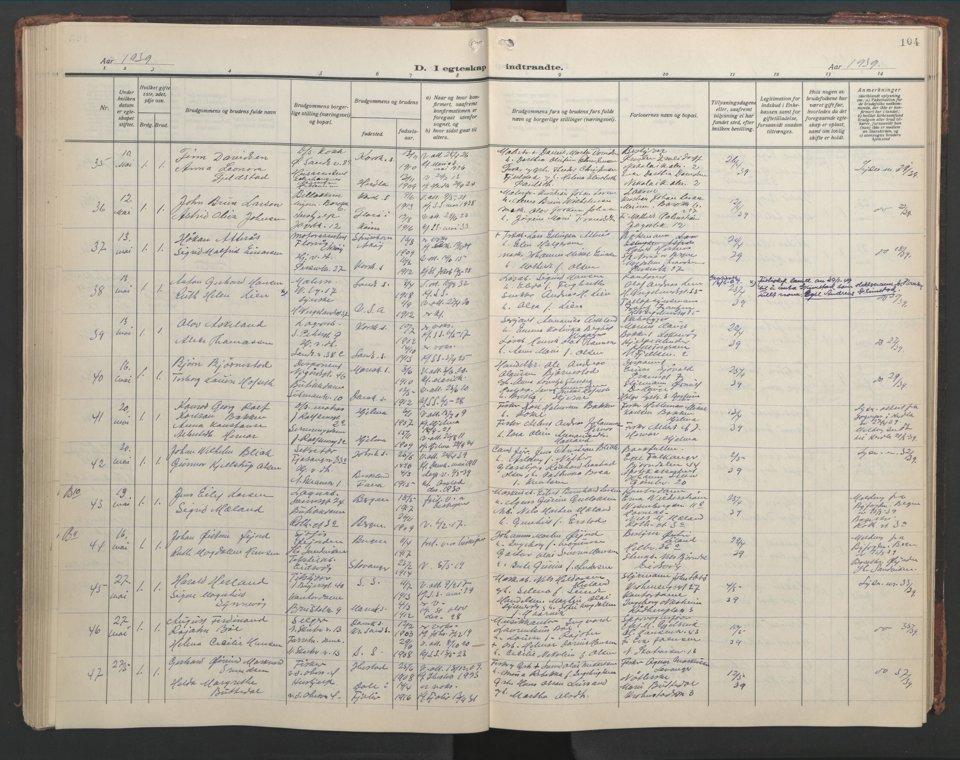 Sandviken Sokneprestembete, AV/SAB-A-77601/H/Hb/L0015: Parish register (copy) no. D 2, 1929-1953, p. 103b-104a