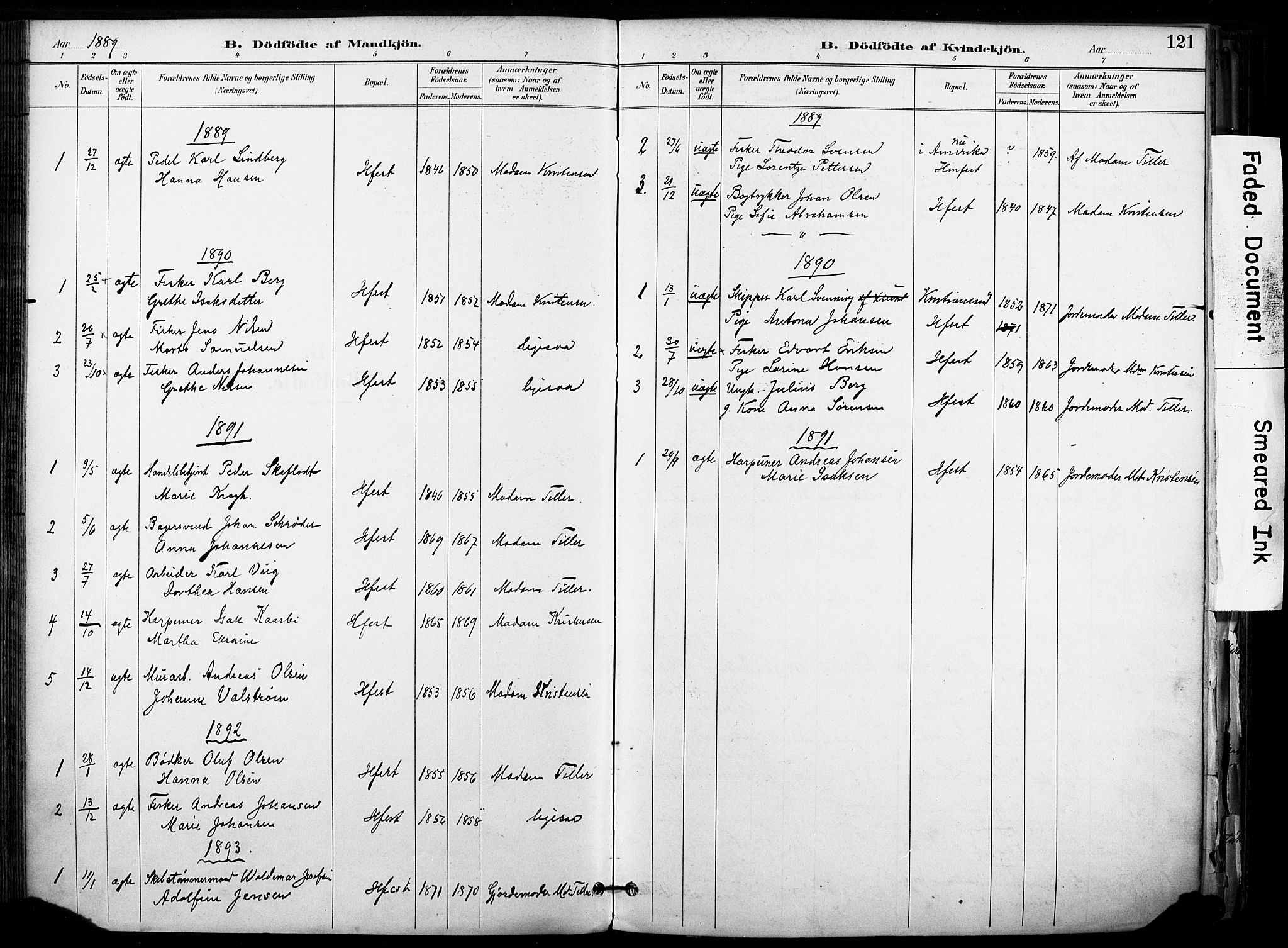 Hammerfest sokneprestkontor, AV/SATØ-S-1347/H/Ha/L0009.kirke: Parish register (official) no. 9, 1889-1897, p. 121