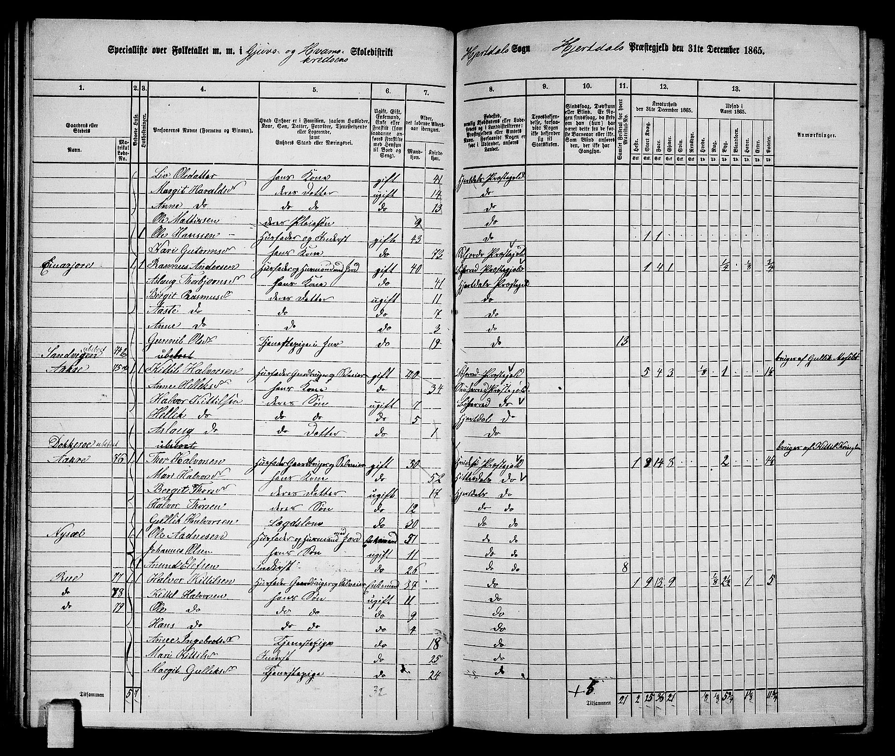 RA, 1865 census for Hjartdal, 1865, p. 37