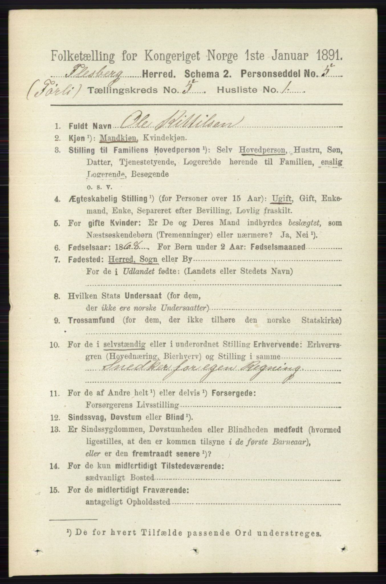 RA, 1891 census for 0631 Flesberg, 1891, p. 726