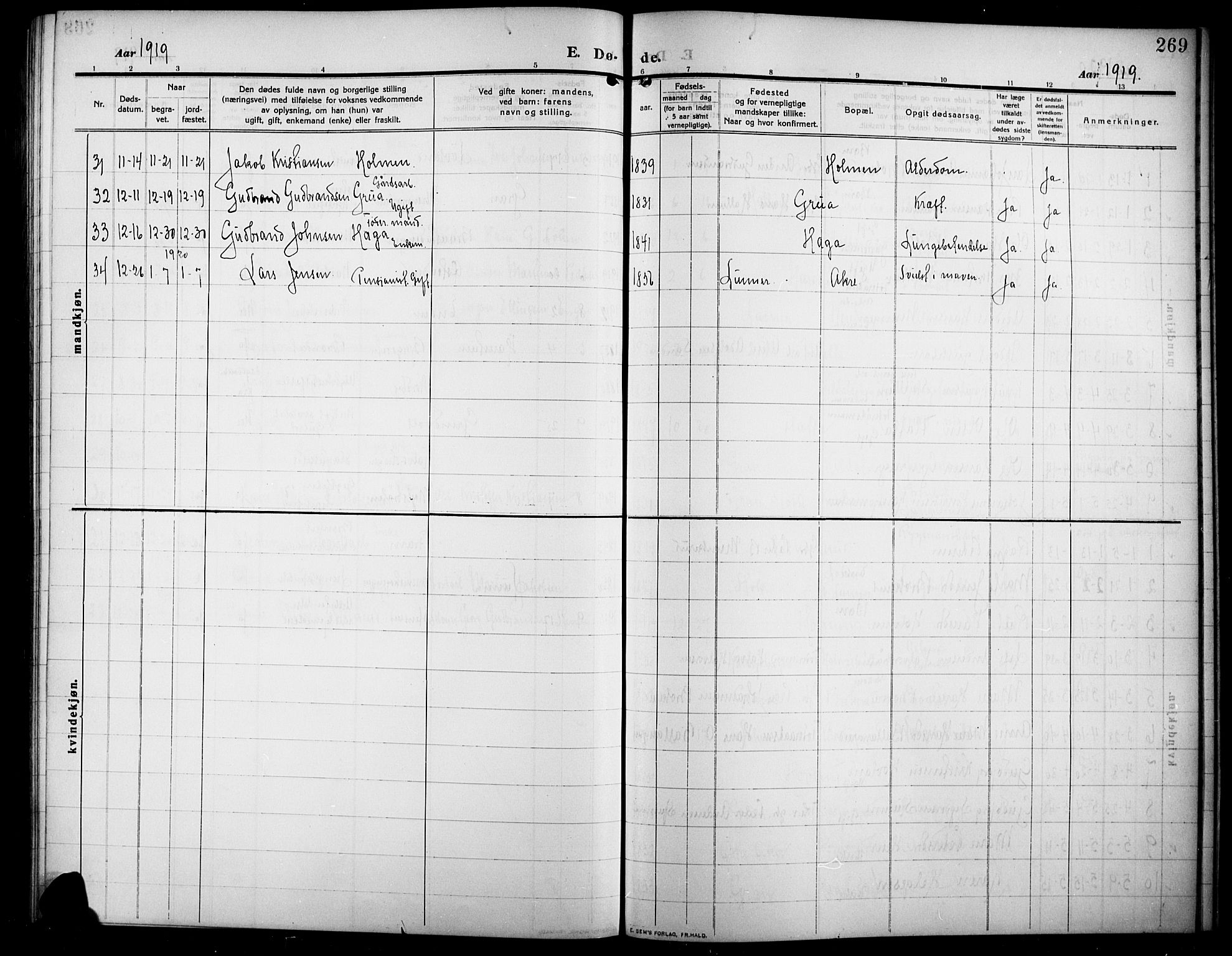 Lunner prestekontor, AV/SAH-PREST-118/H/Ha/Hab/L0001: Parish register (copy) no. 1, 1909-1922, p. 269