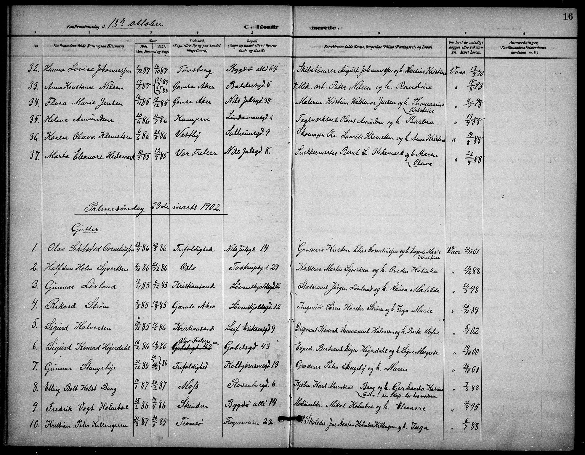 Frogner prestekontor Kirkebøker, AV/SAO-A-10886/F/Fa/L0001: Parish register (official) no. 1, 1898-1916, p. 16