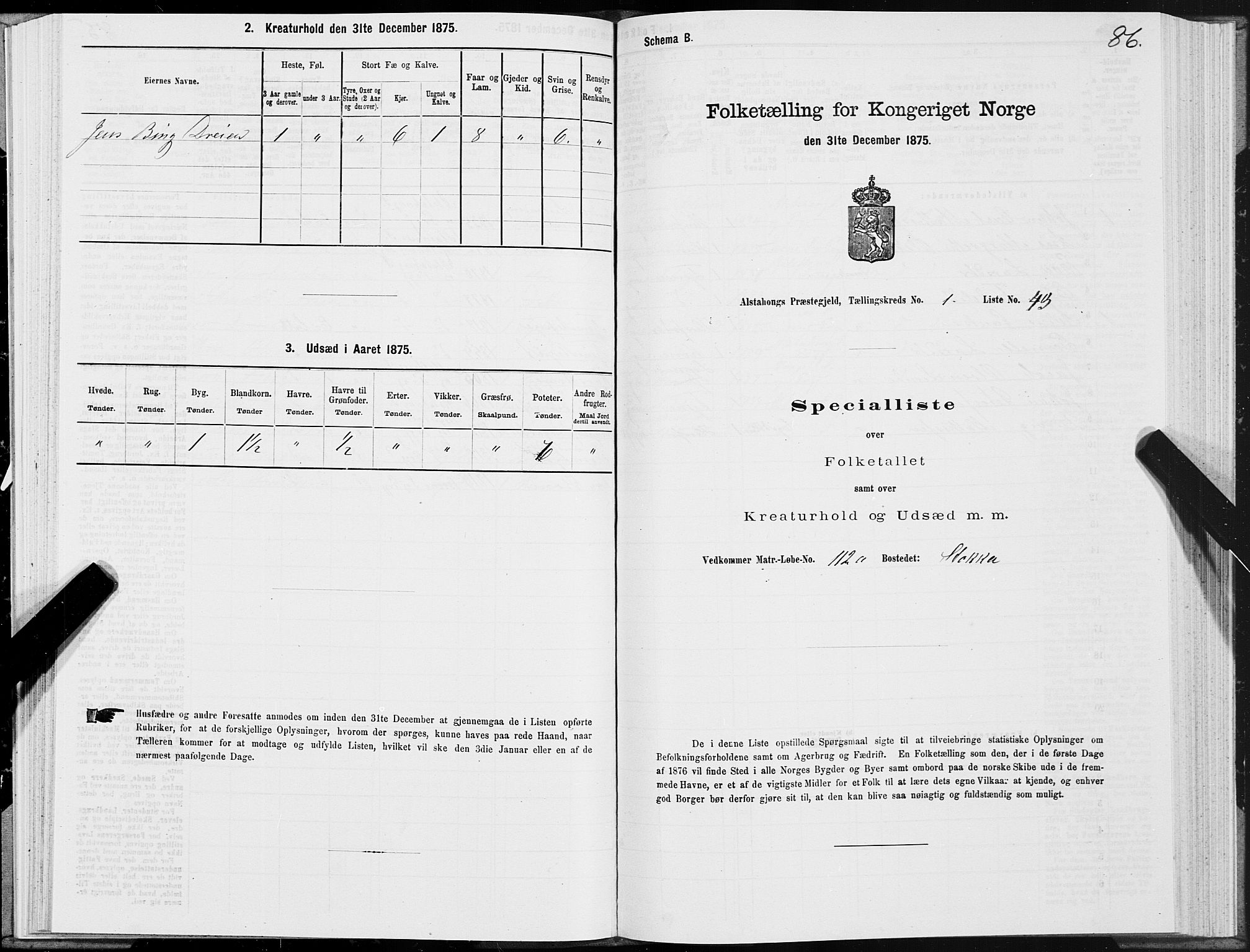 SAT, 1875 census for 1820P Alstahaug, 1875, p. 1086