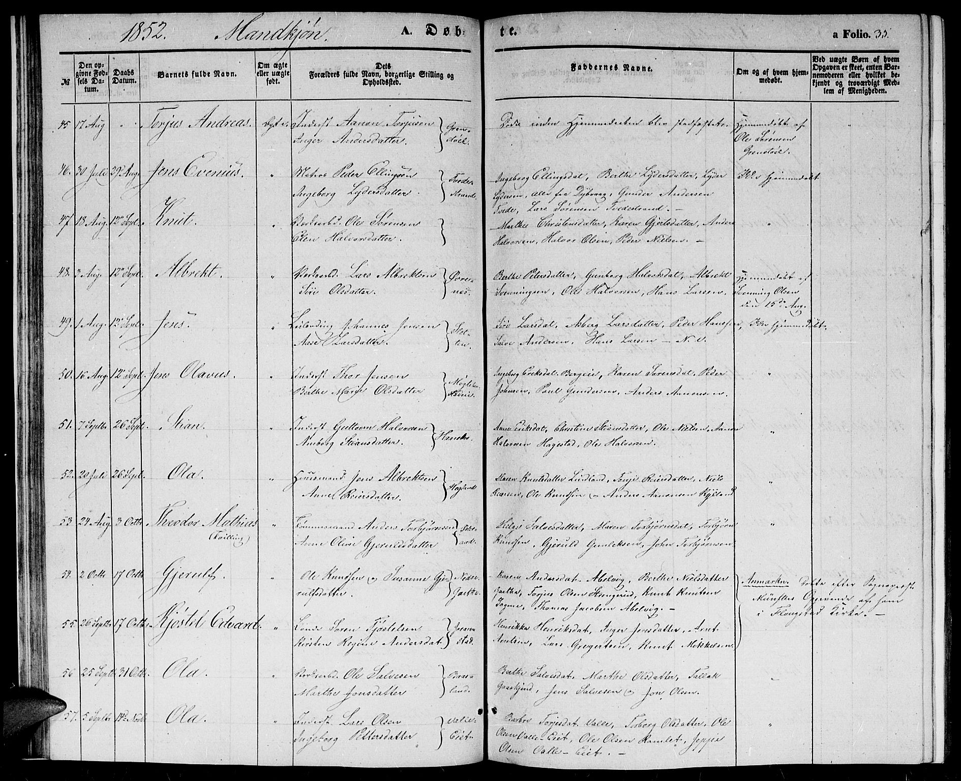 Holt sokneprestkontor, AV/SAK-1111-0021/F/Fb/L0007: Parish register (copy) no. B 7, 1849-1858, p. 35