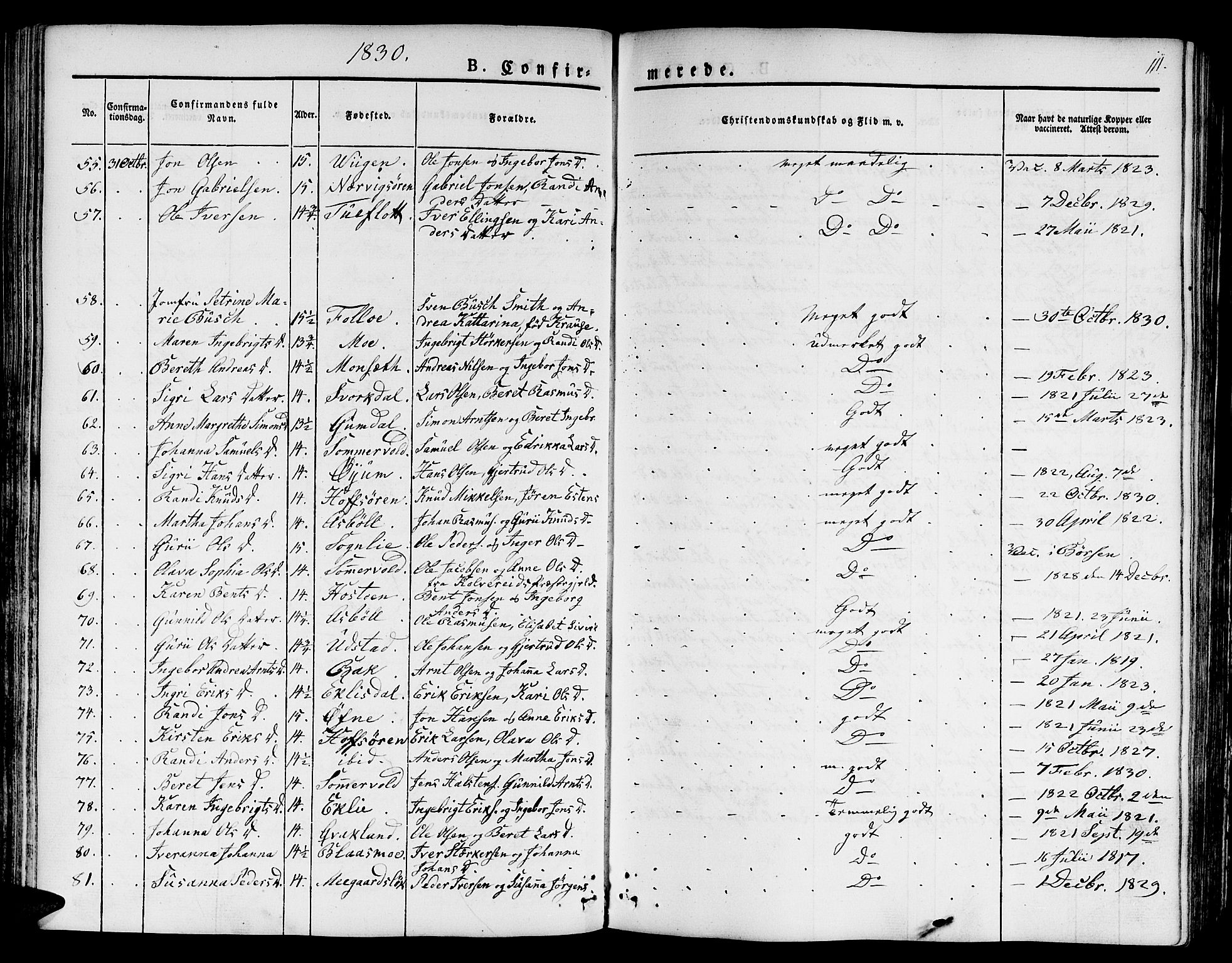 Ministerialprotokoller, klokkerbøker og fødselsregistre - Sør-Trøndelag, SAT/A-1456/668/L0804: Parish register (official) no. 668A04, 1826-1839, p. 111