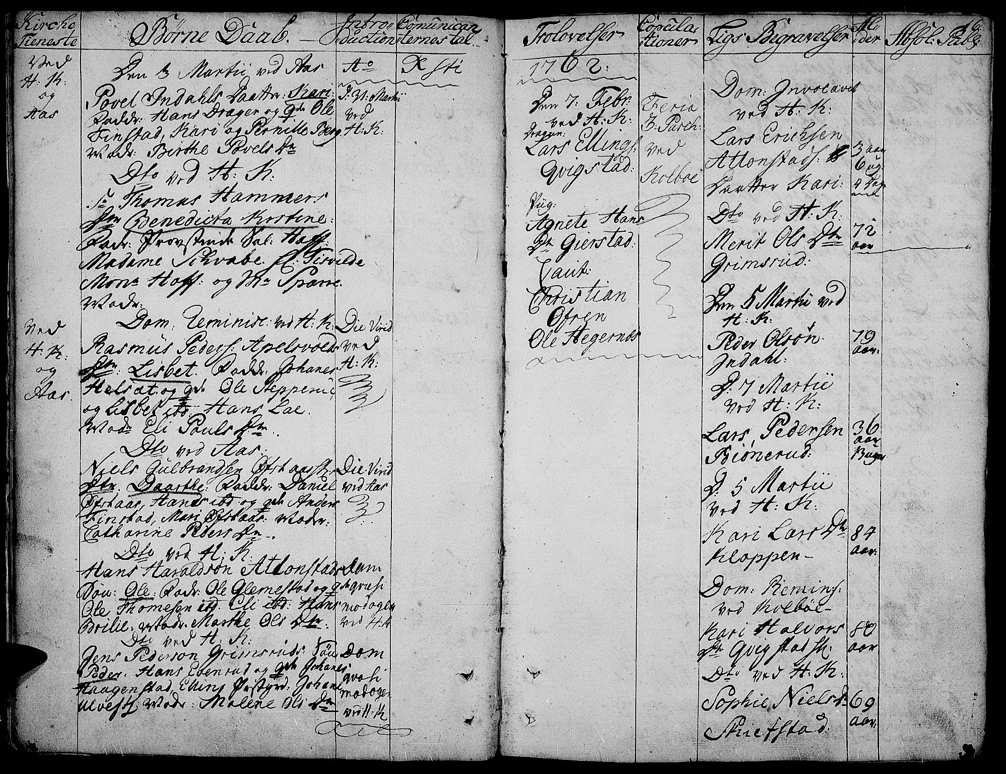 Toten prestekontor, SAH/PREST-102/H/Ha/Haa/L0005: Parish register (official) no. 5, 1761-1772, p. 16