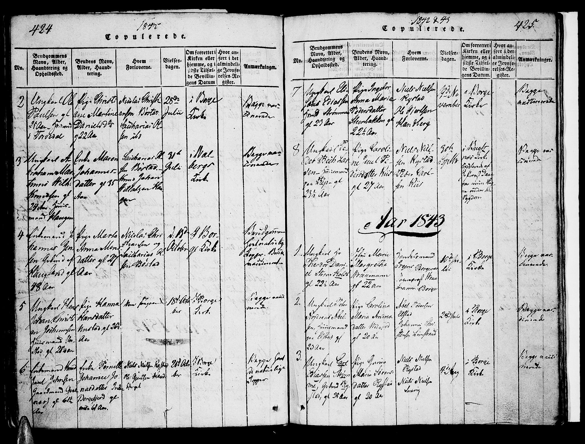 Ministerialprotokoller, klokkerbøker og fødselsregistre - Nordland, SAT/A-1459/880/L1130: Parish register (official) no. 880A04, 1821-1843, p. 424-425