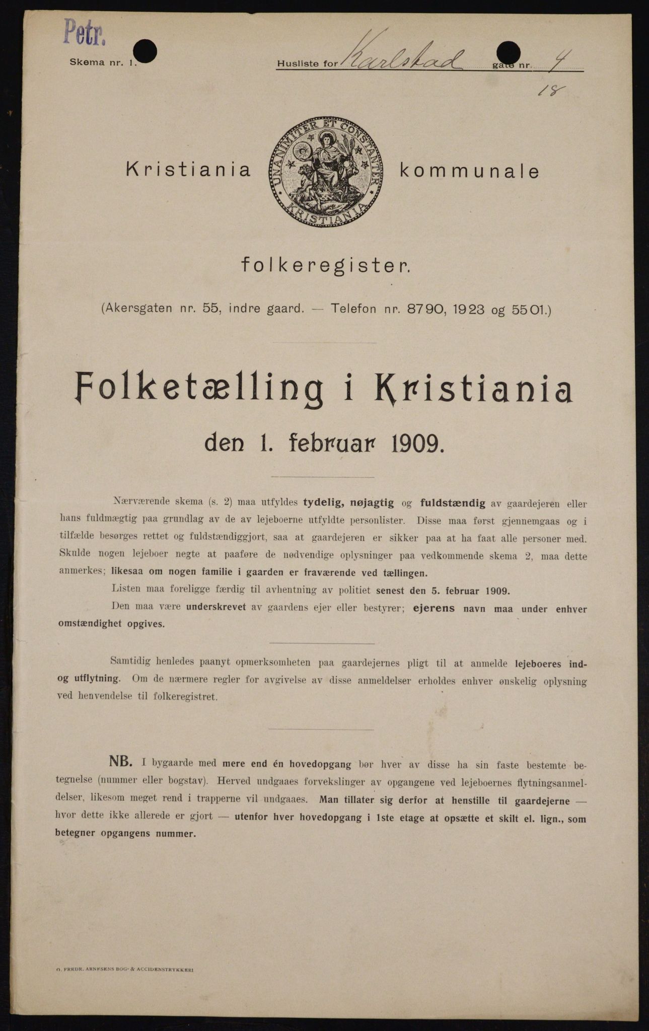 OBA, Municipal Census 1909 for Kristiania, 1909, p. 44660