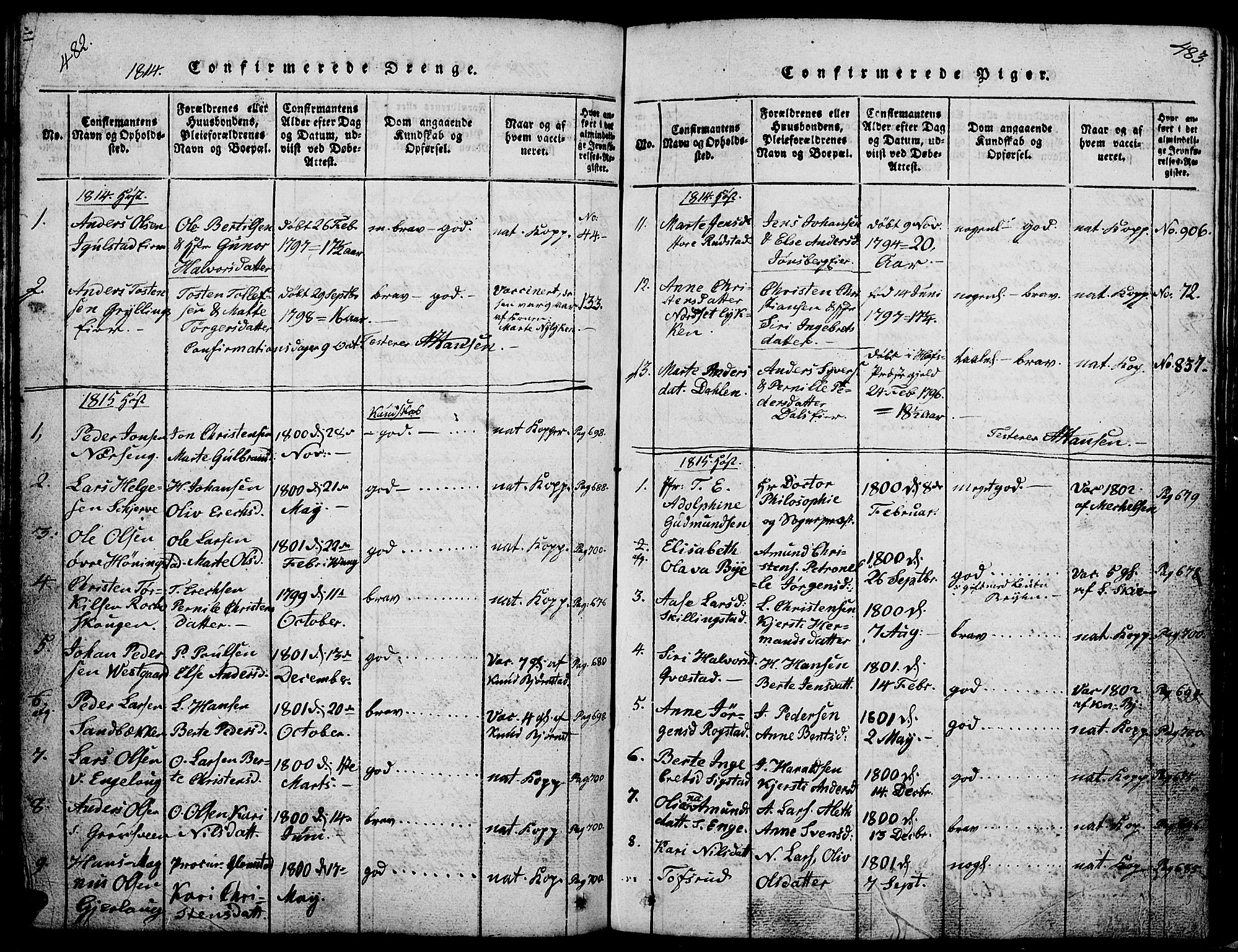 Løten prestekontor, SAH/PREST-022/L/La/L0001: Parish register (copy) no. 1, 1812-1832, p. 482-483