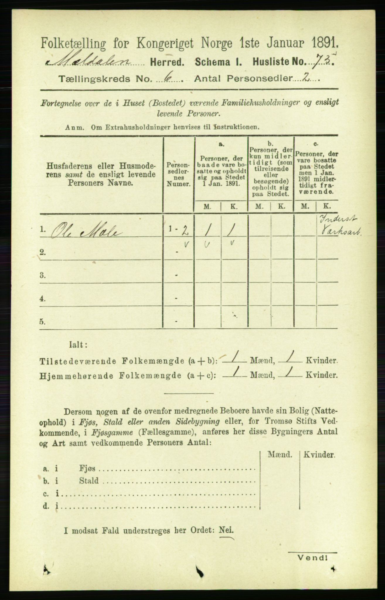 RA, 1891 census for 1636 Meldal, 1891, p. 2863