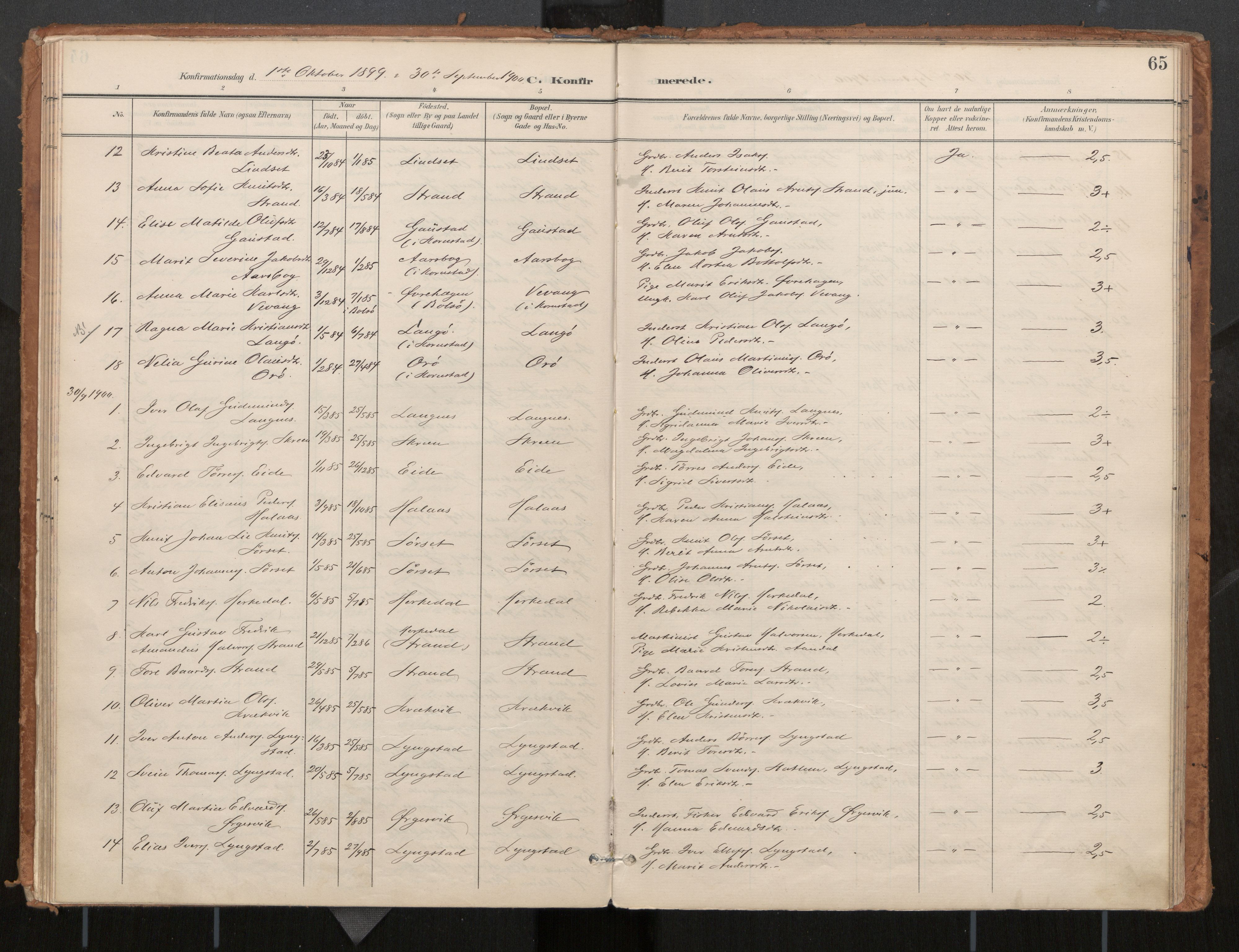 Ministerialprotokoller, klokkerbøker og fødselsregistre - Møre og Romsdal, SAT/A-1454/571/L0836a: Parish register (official) no. 571A02, 1898-1910, p. 65