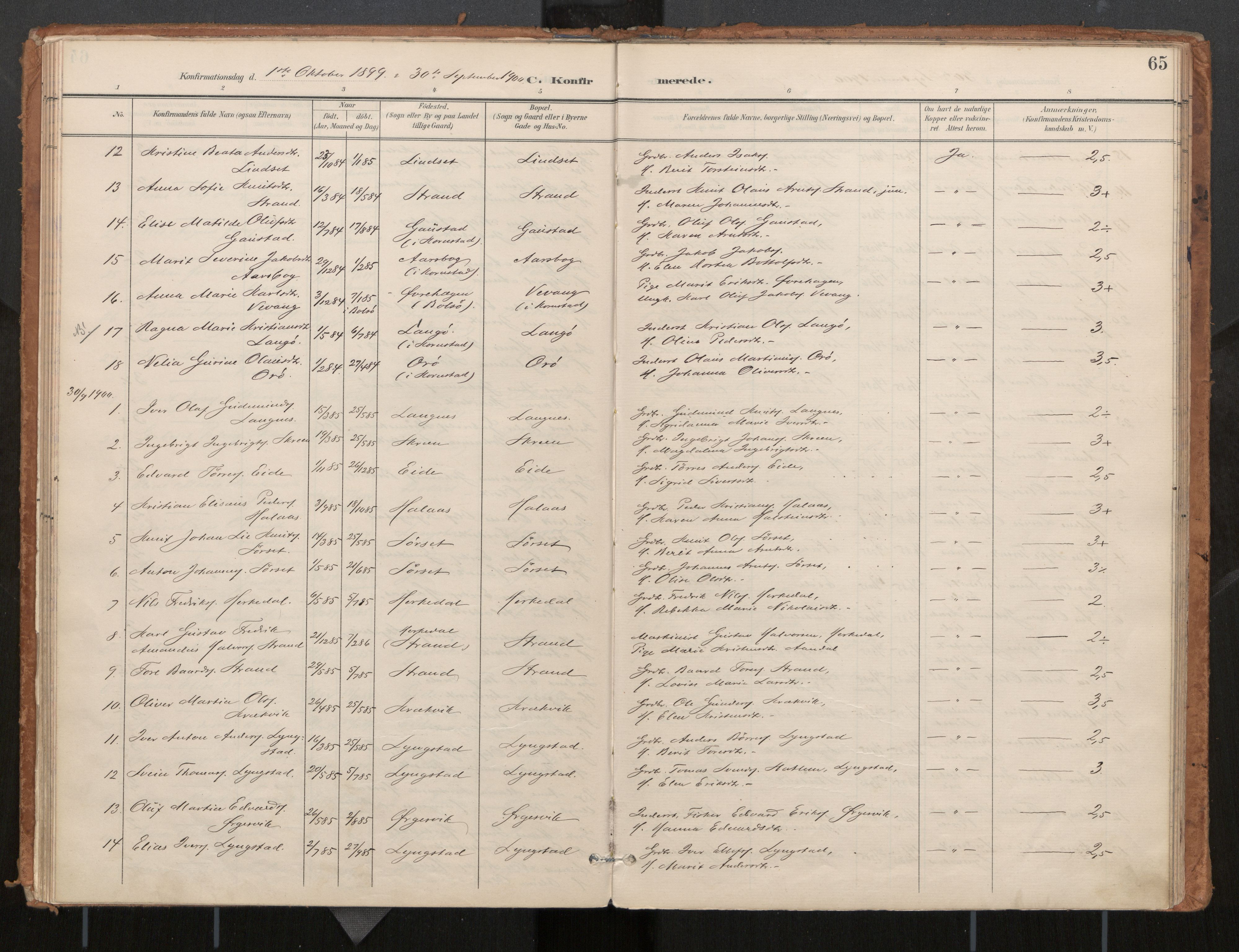 Ministerialprotokoller, klokkerbøker og fødselsregistre - Møre og Romsdal, AV/SAT-A-1454/571/L0836a: Parish register (official) no. 571A02, 1898-1910, p. 65