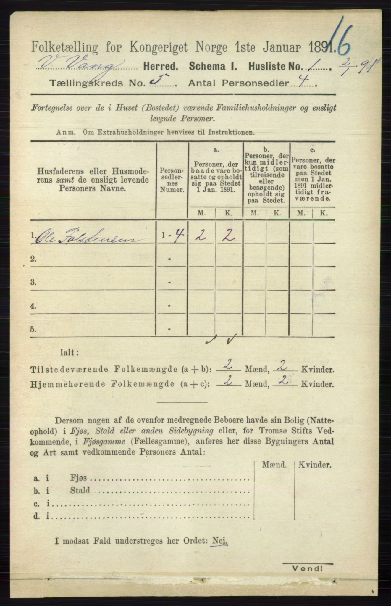 RA, 1891 census for 0545 Vang, 1891, p. 1007