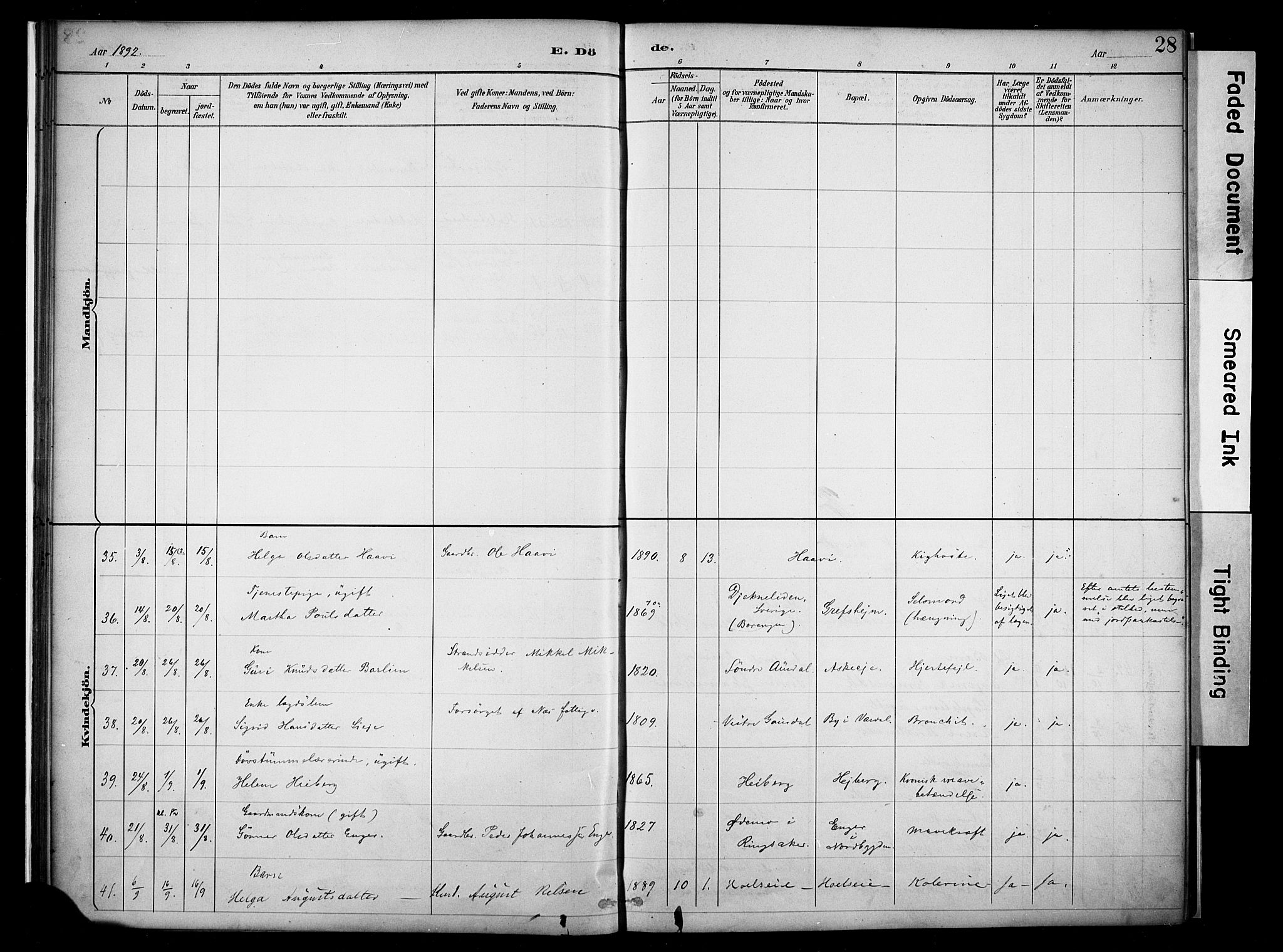 Nes prestekontor, Hedmark, SAH/PREST-020/K/Ka/L0011: Parish register (official) no. 11, 1887-1905, p. 28